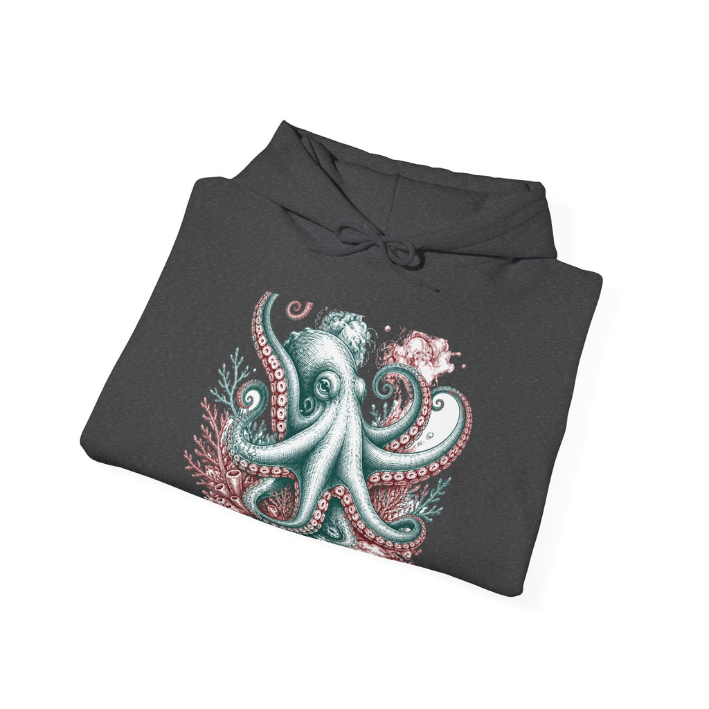 Matching Couple Sweatshirt - Octopus & Jellyfish Matching Couple Hooded Sweatshirt Hand-Drawn Art His Hers Best Friend Gift - Design A