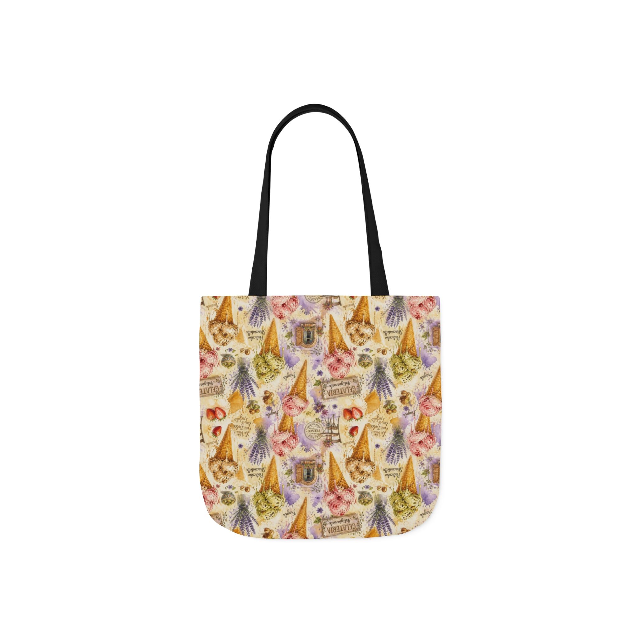 Gelato Scoops Canvas Tote Bag Mediterranean Kitchen Watercolor Splash Design Italian Cottagecore Gift