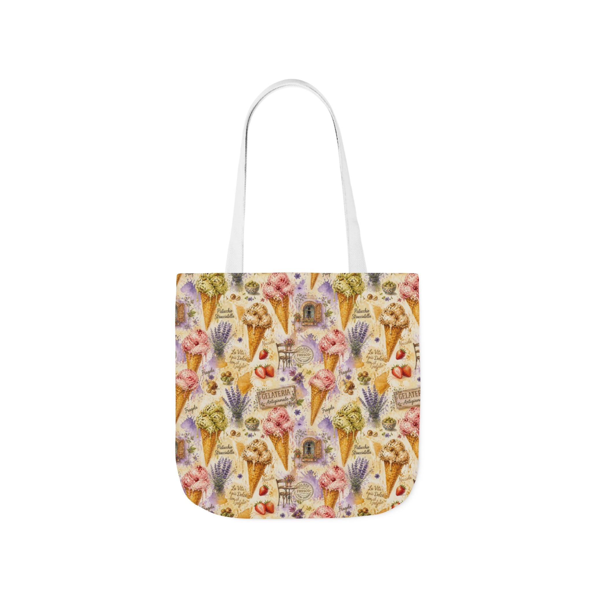 Gelato Scoops Canvas Tote Bag Mediterranean Kitchen Watercolor Splash Design Italian Cottagecore Gift