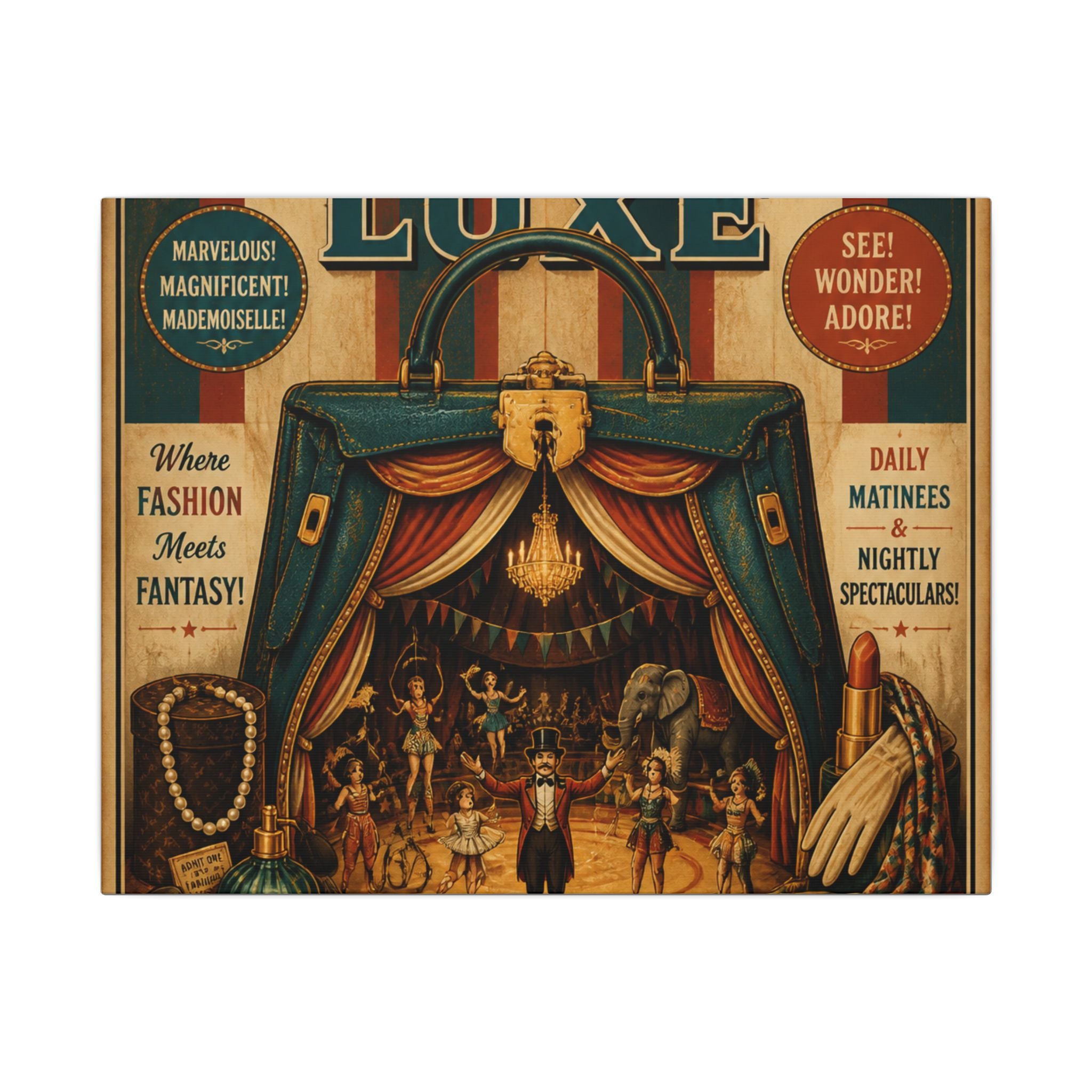 Handbag Big Top Wall Art Canvas 24×36 Vintage Circus Bedroom Decor Maximalist Print