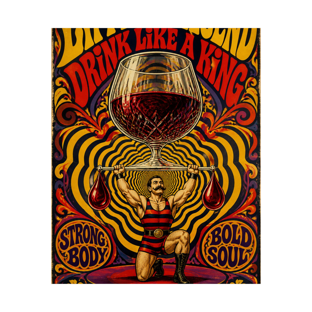 Wine Glass Strongman Wall Art Poster 18×24 Psychedelic Cafe Decor Maximalist Print
