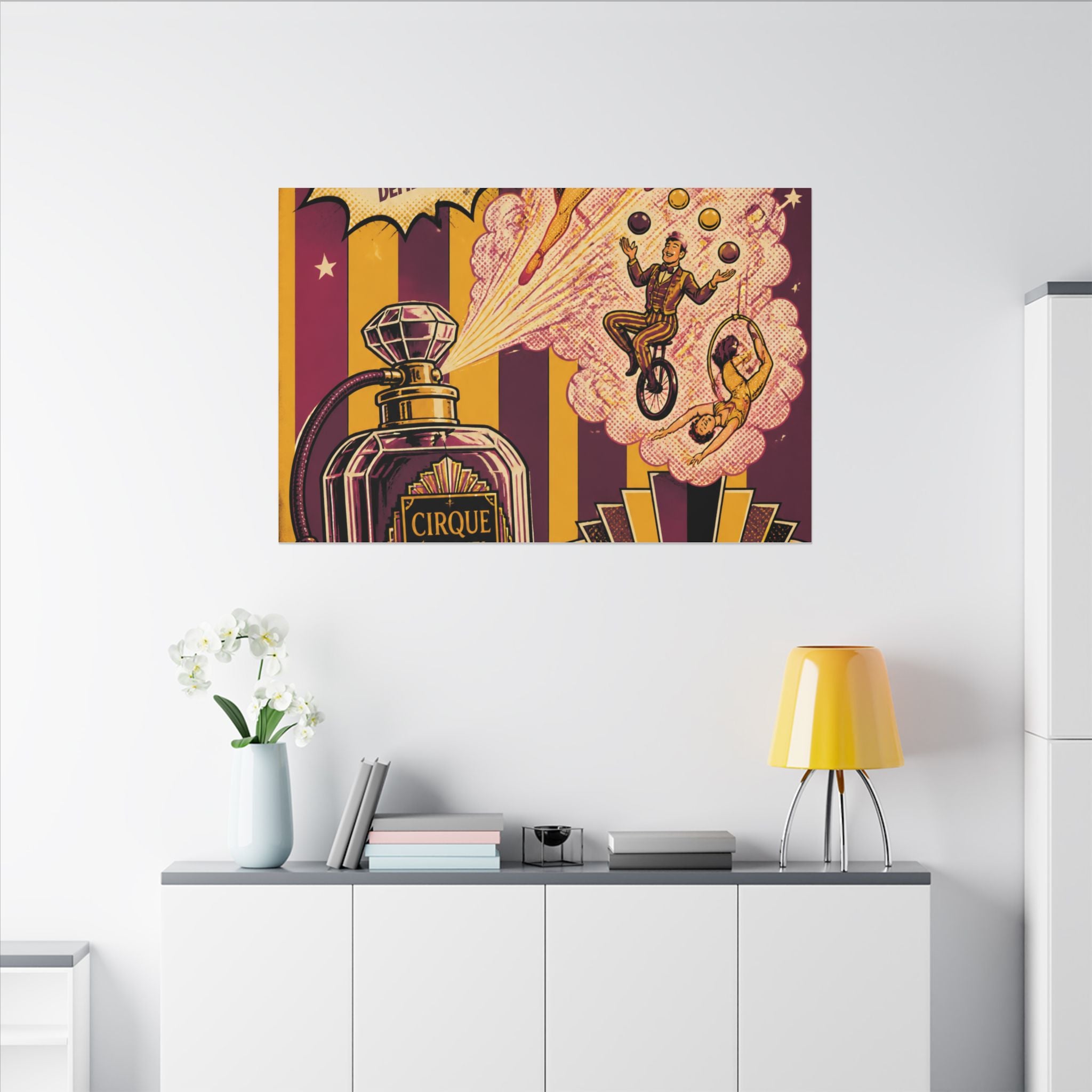 Perfume Bottle Fountain Wall Art Canvas 24×36 Pop Art Restaurant Decor Maximalist Print