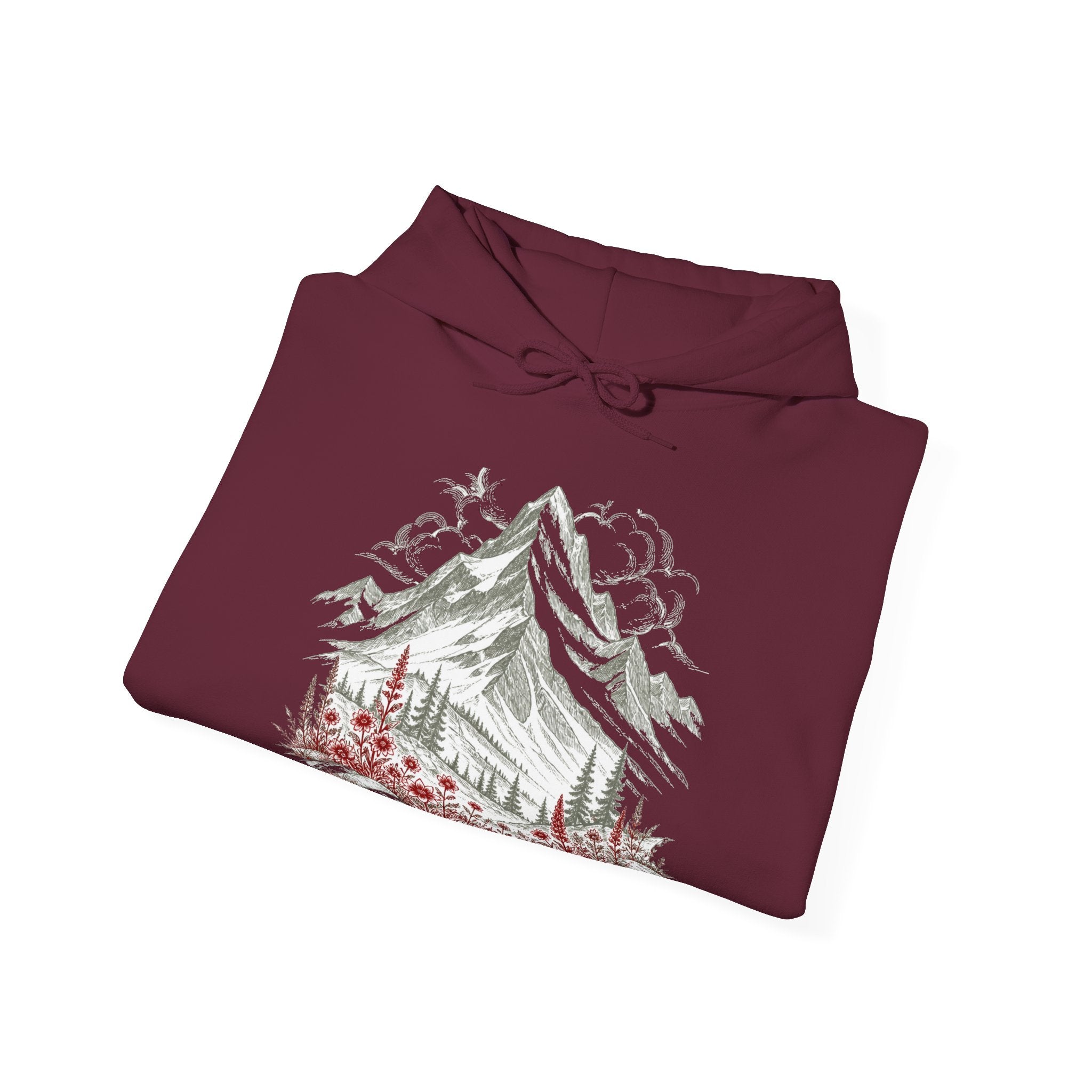 Matching Couple Sweatshirt - Mountain & Ocean Matching Couple Hooded Sweatshirt Hand-Drawn Art His Hers Best Friend Gift - Design A