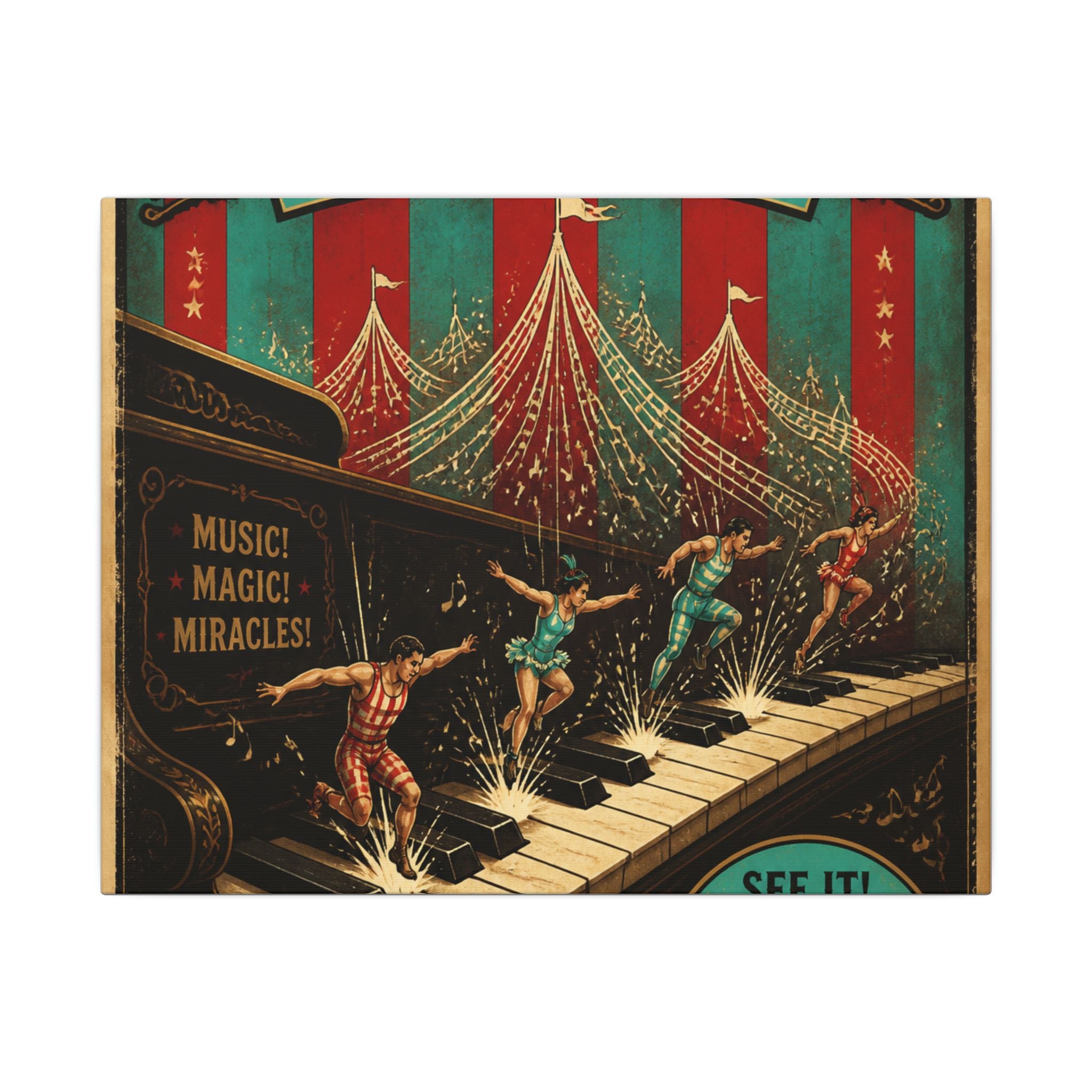 Grand Piano Acrobats Wall Art Canvas 16×20 Vintage Circus Kitchen Decor Maximalist Print