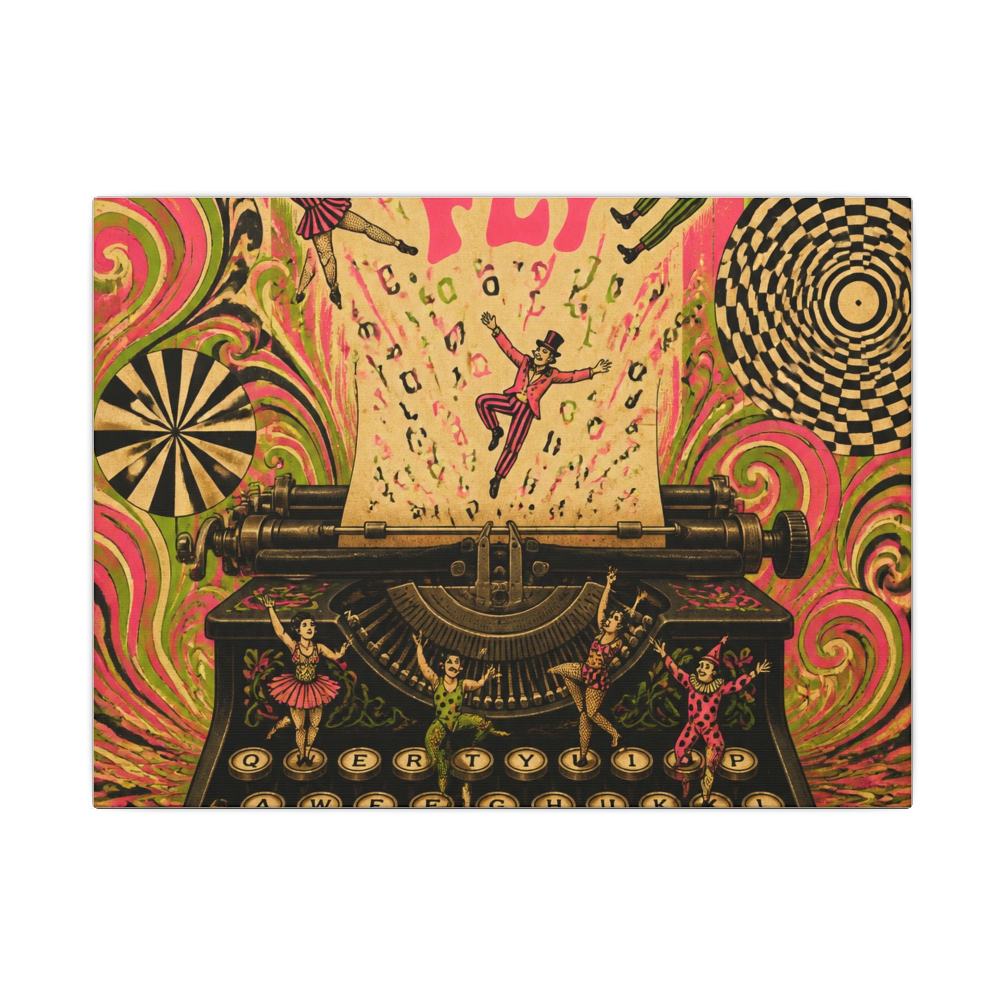 Typewriter Flying Letters Wall Art Canvas 16×20 Psychedelic Cafe Decor Maximalist Print