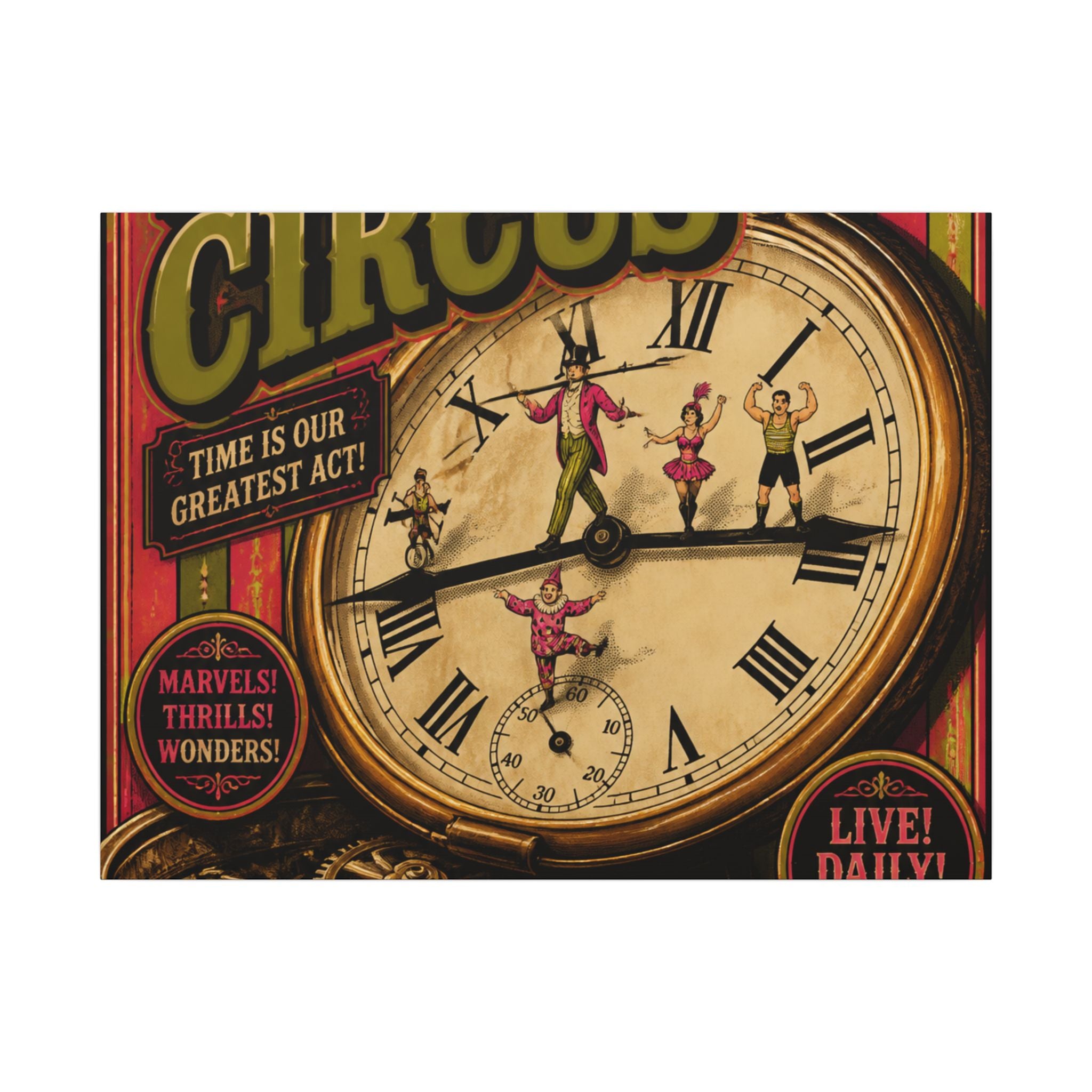Pocket Watch Performers Wall Art Canvas 24×36 Vintage Circus Bedroom Decor Maximalist Print