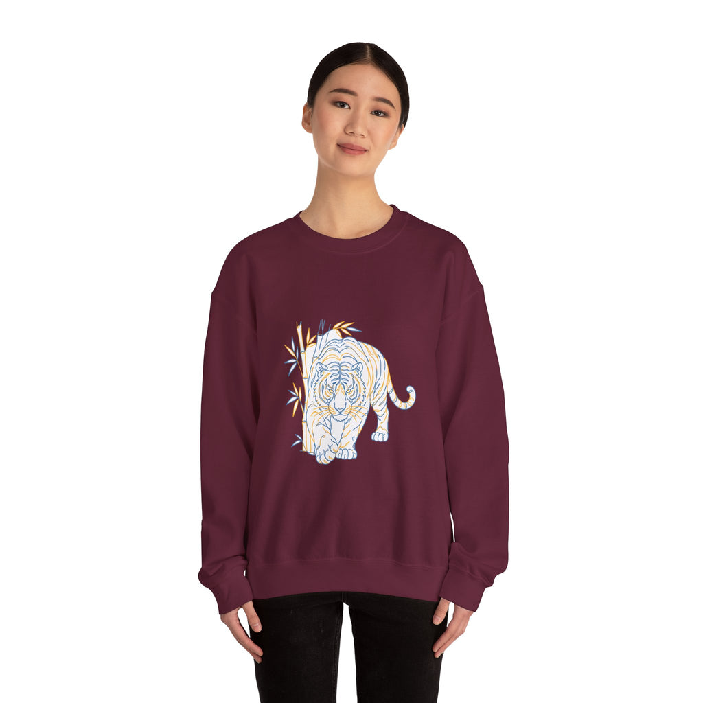 Matching Couple Sweatshirt - Tiger & Crane Matching Couple Premium Fleece Sweatshirt Minimalist Art His Hers Christmas Gift - Design A