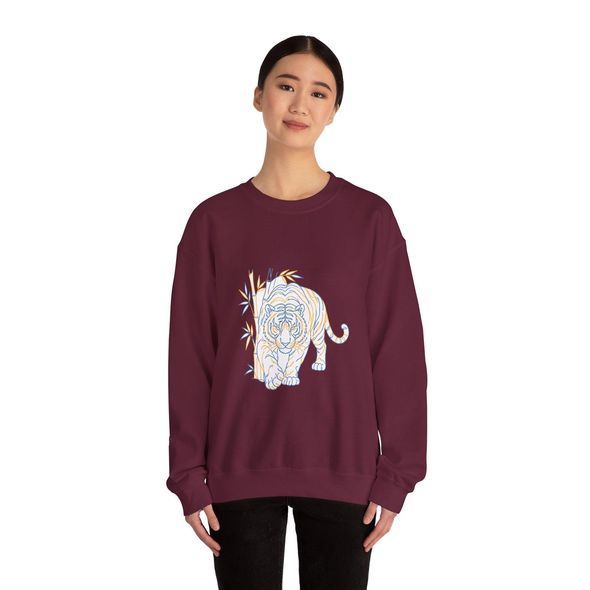 Matching Couple Sweatshirt - Tiger & Crane Matching Couple Premium Fleece Sweatshirt Minimalist Art His Hers Christmas Gift - Design A