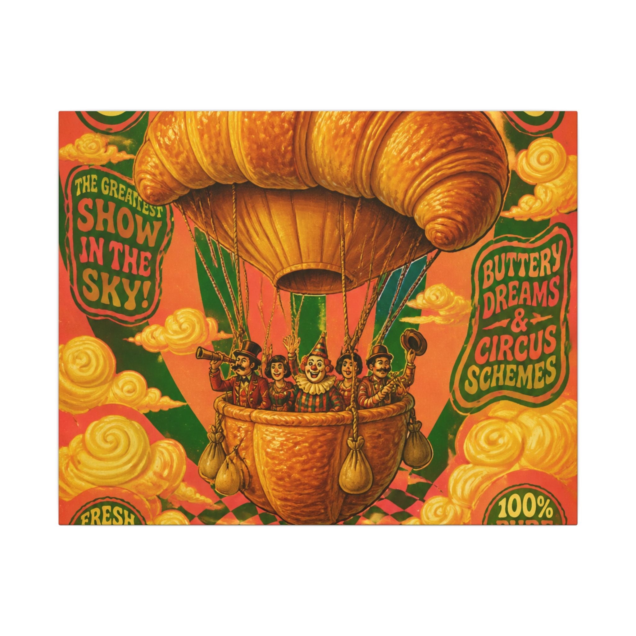 Croissant Hot Air Balloon Wall Art Canvas 24×36 Psychedelic Dining Room Decor Maximalist Print