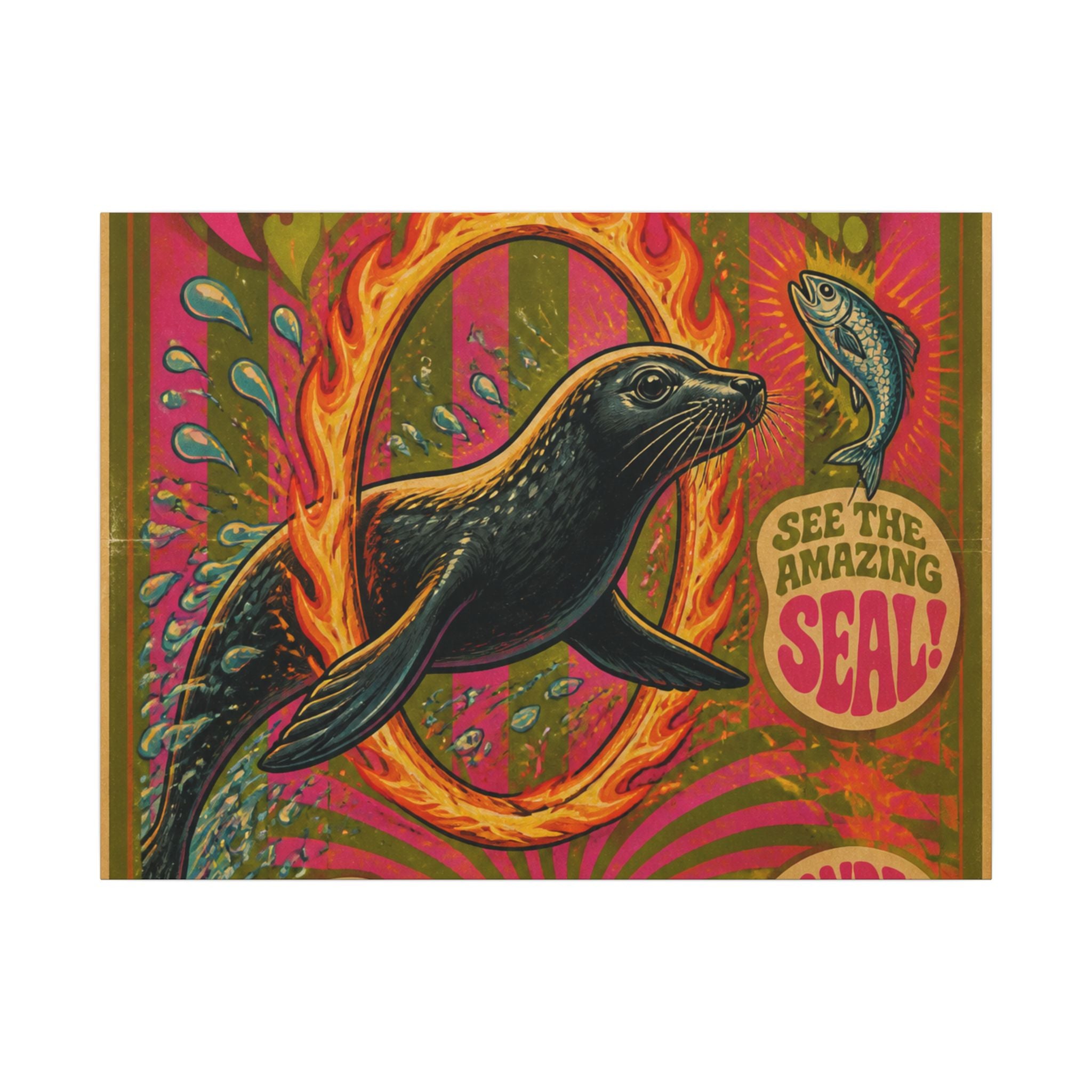 Seal Fire Hoop Wall Art Canvas 24×36 Psychedelic Dining Room Decor Maximalist Print