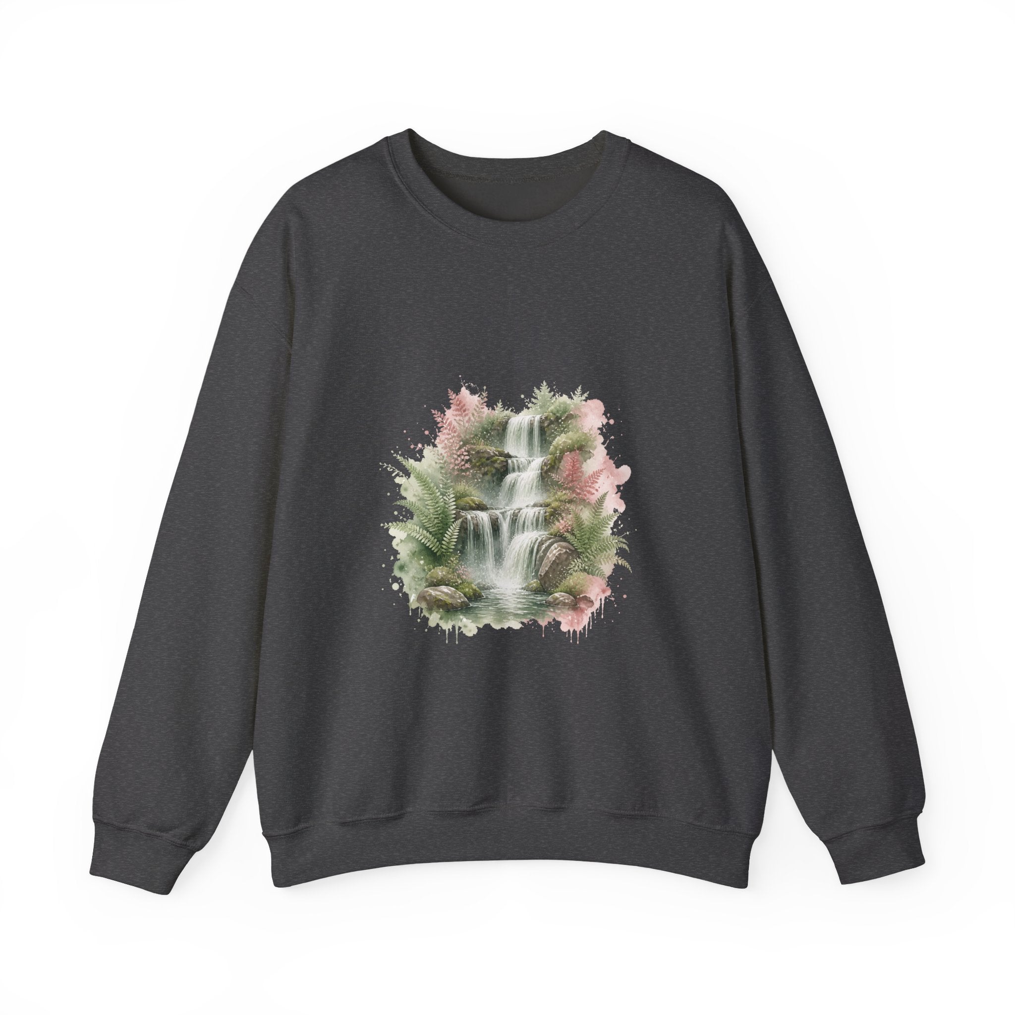 Matching Couple Sweatshirt - Wildfire & Waterfall Matching Couple Premium Fleece Sweatshirt Watercolor Art His Hers Birthday Gift - Design B