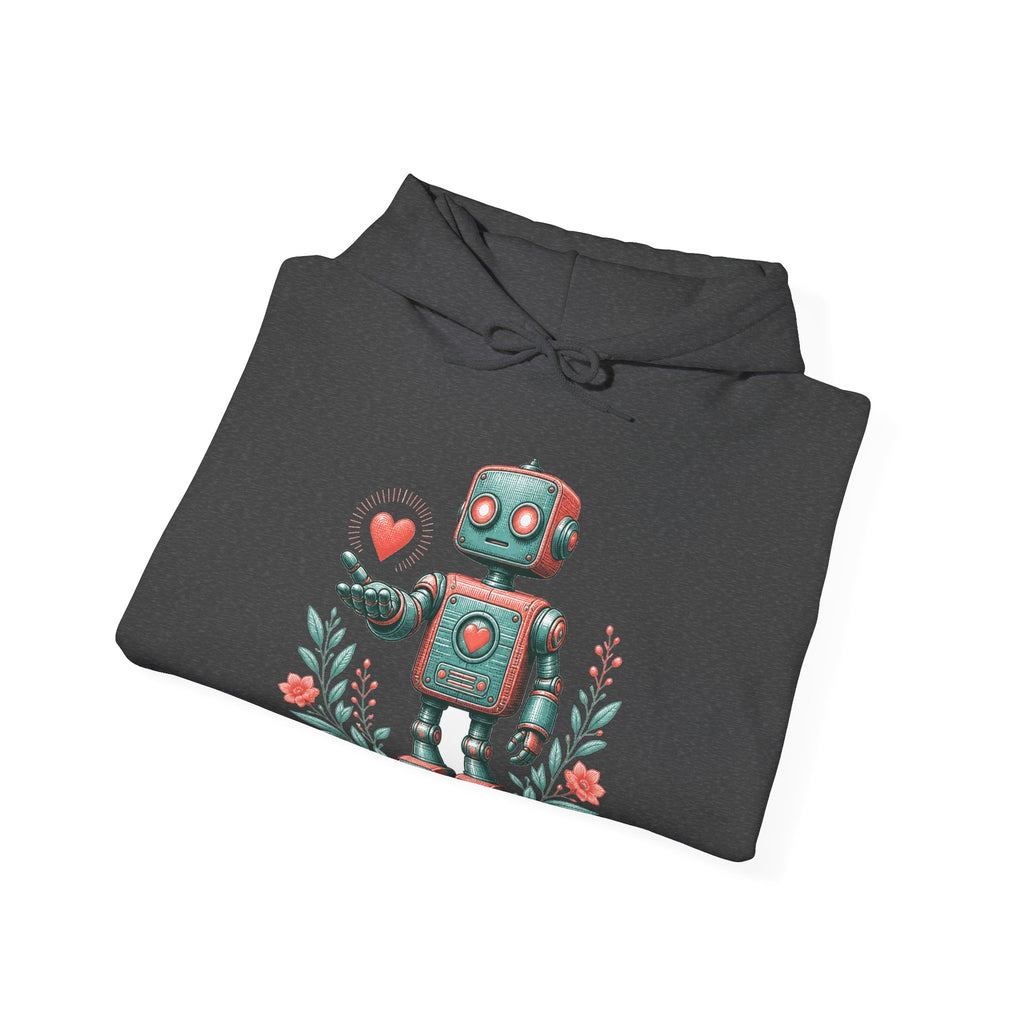 Matching Couple Sweatshirt - Robot & Heart Matching Couple Hooded Sweatshirt Vintage Art His Hers Wedding Gift - Design A