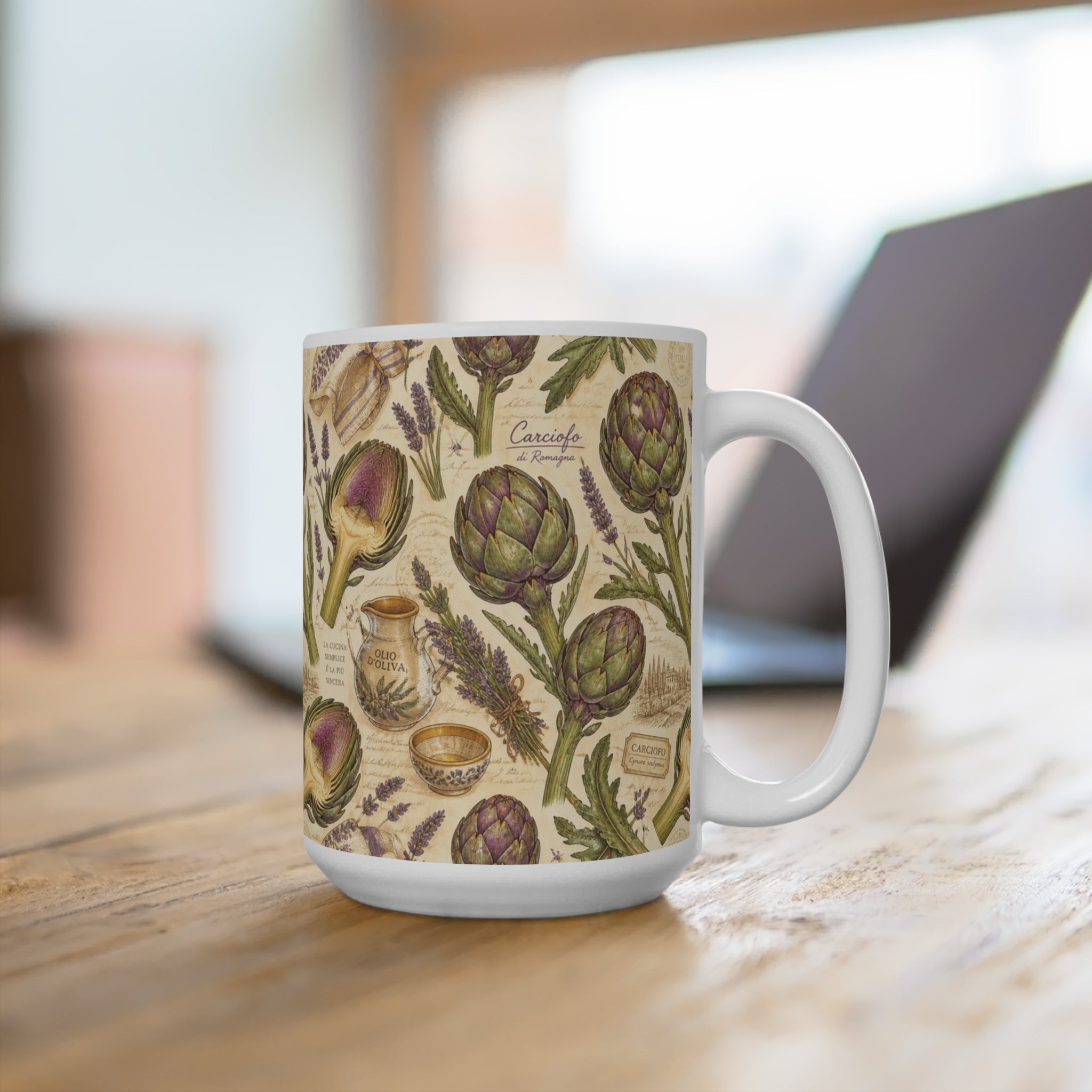 Globe Artichokes 15oz Ceramic Mug Mediterranean Kitchen Botanical Design Italian Cottagecore Gift