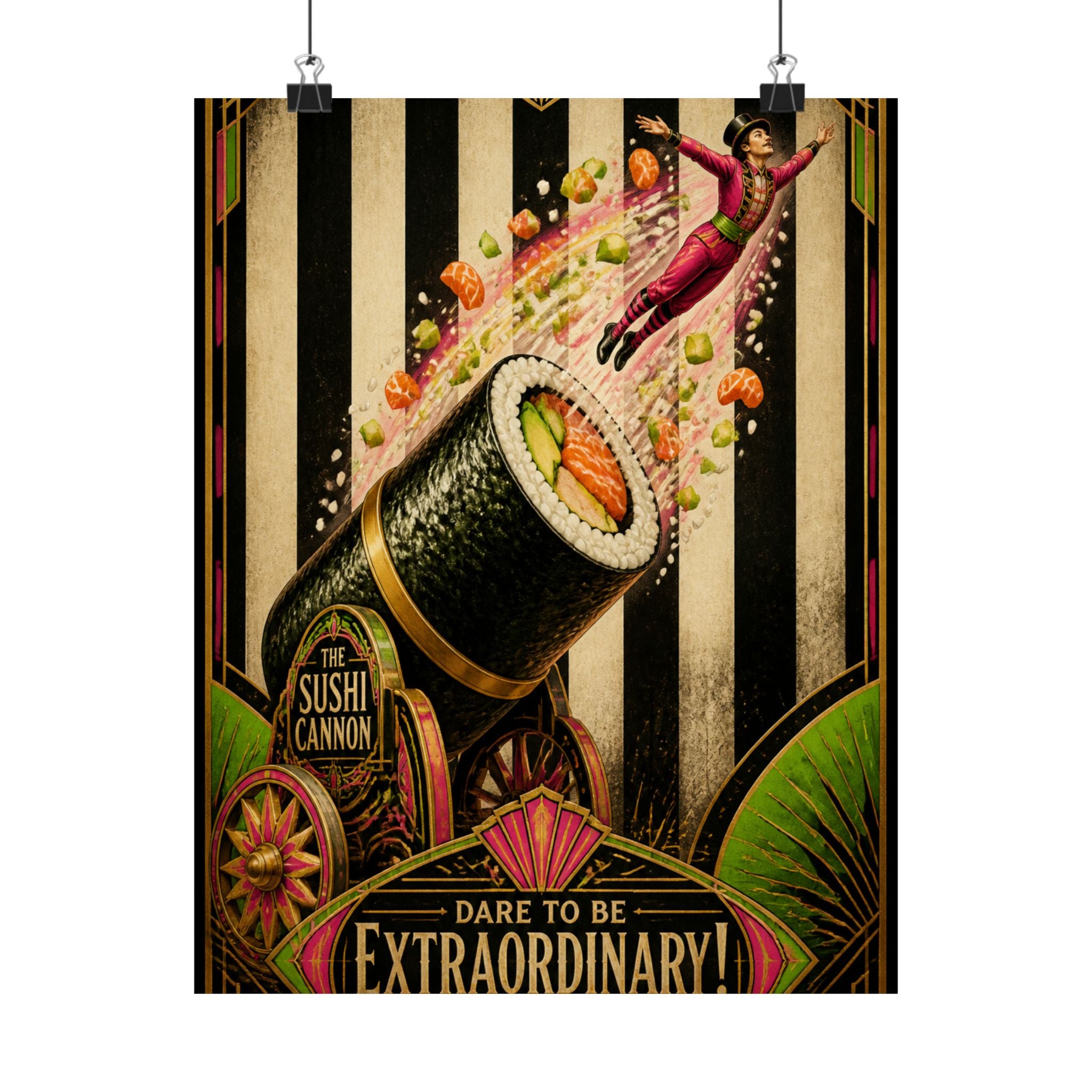 Sushi Roll Cannon Wall Art Poster 18×24 Art Deco Entryway Decor Maximalist Print