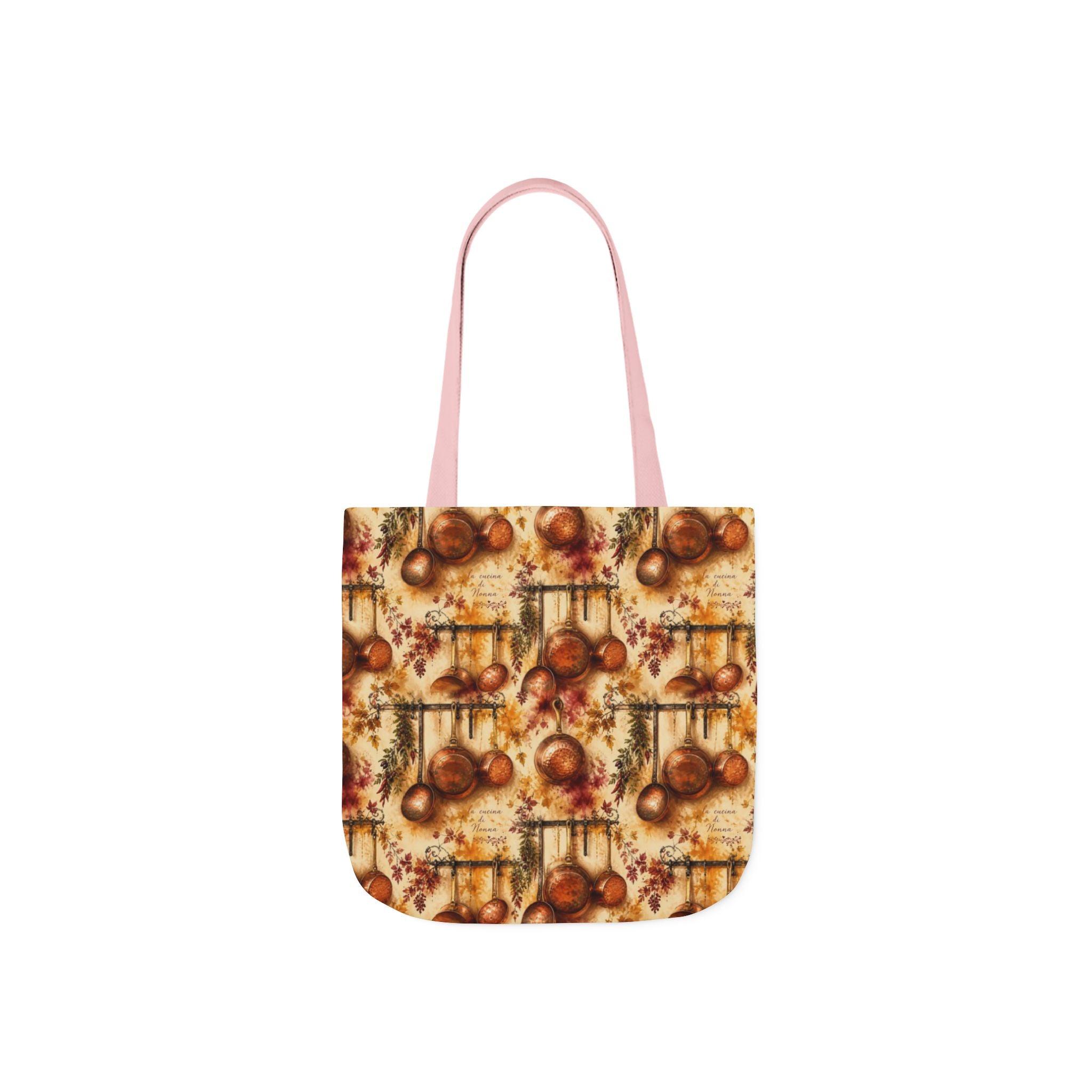 Copper Cookware Canvas Tote Bag Mediterranean Kitchen Watercolor Splash Design Italian Cottagecore Gift