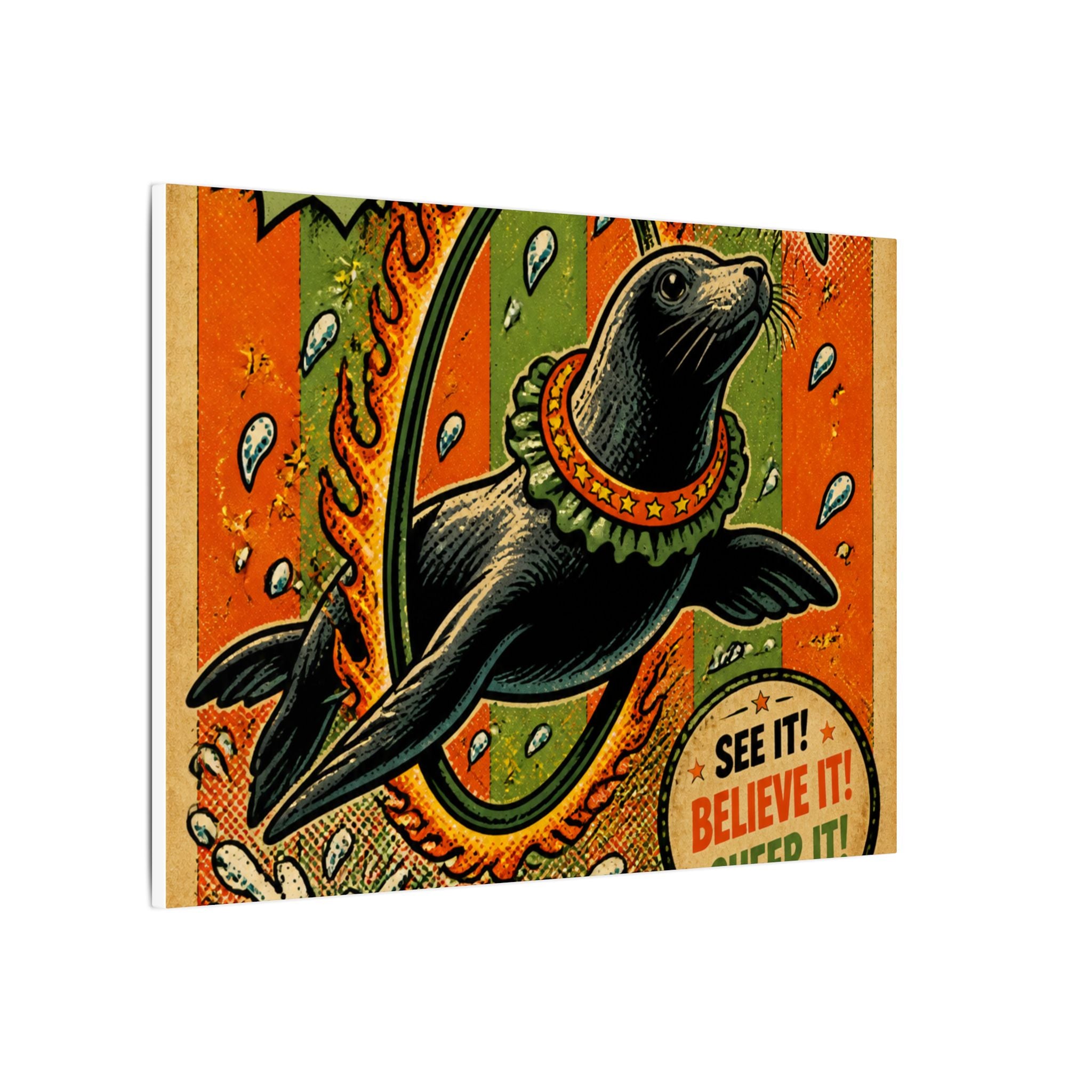 Seal Fire Hoop Wall Art Canvas 24×36 Pop Art Restaurant Decor Maximalist Print