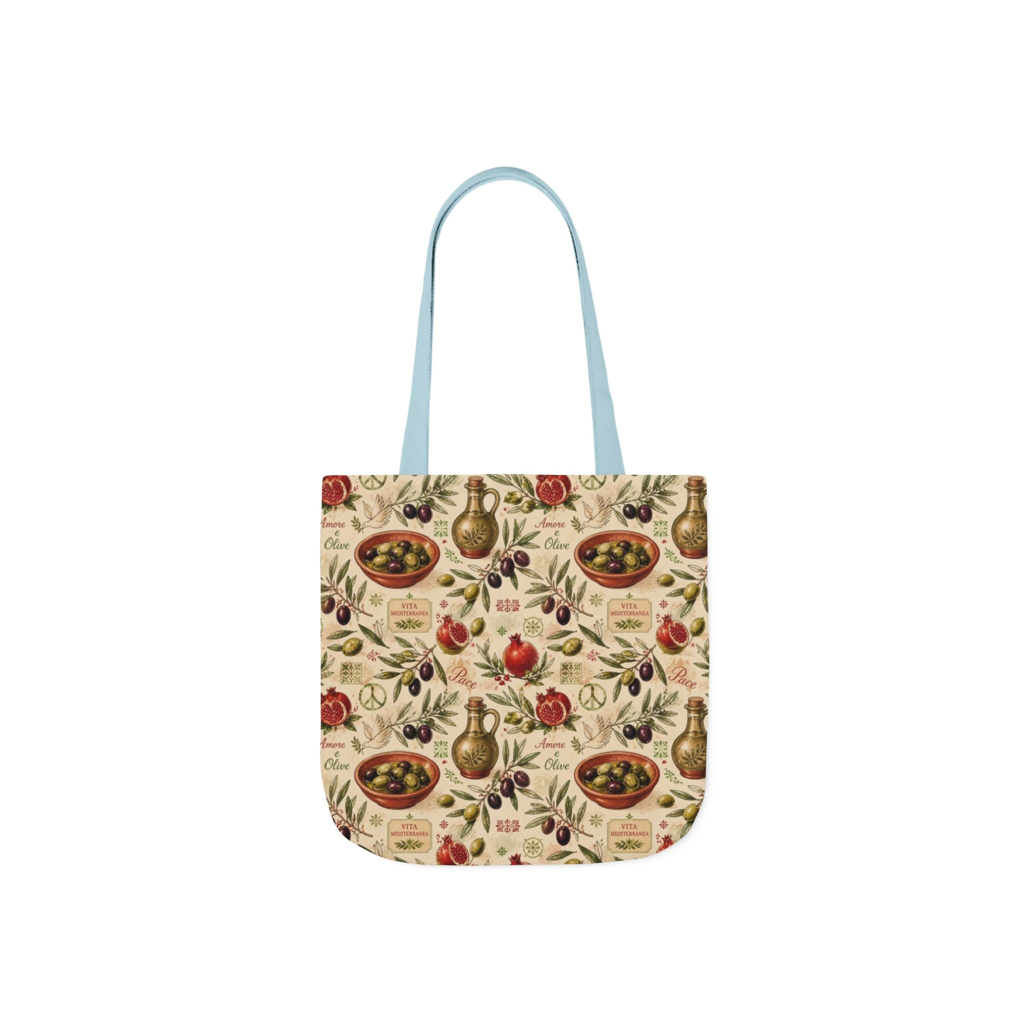 Olive Branches Canvas Tote Bag Mediterranean Kitchen Watercolor Design Italian Cottagecore Gift