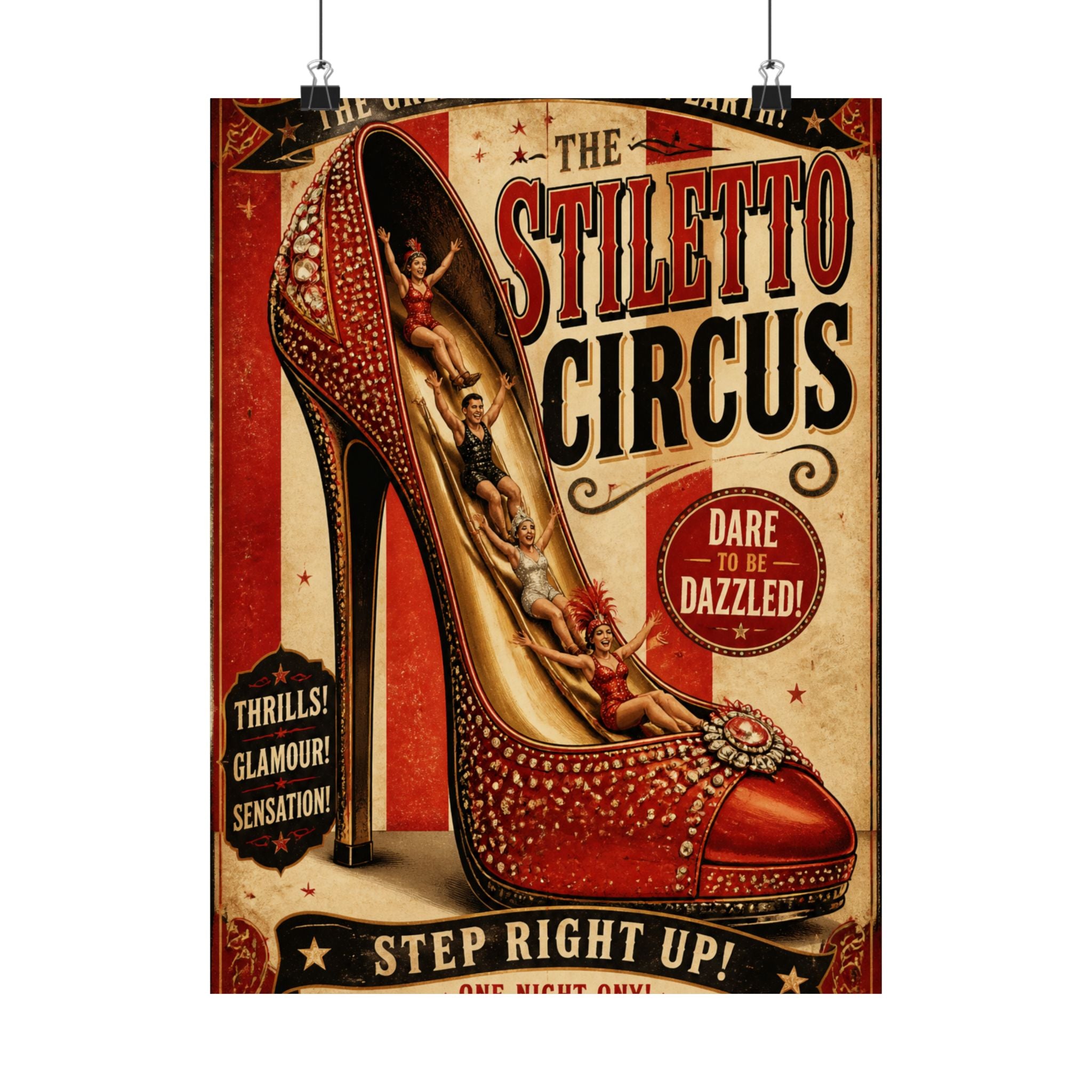 High Heel Slide Wall Art Poster 18×24 Vintage Circus Kitchen Decor Maximalist Print