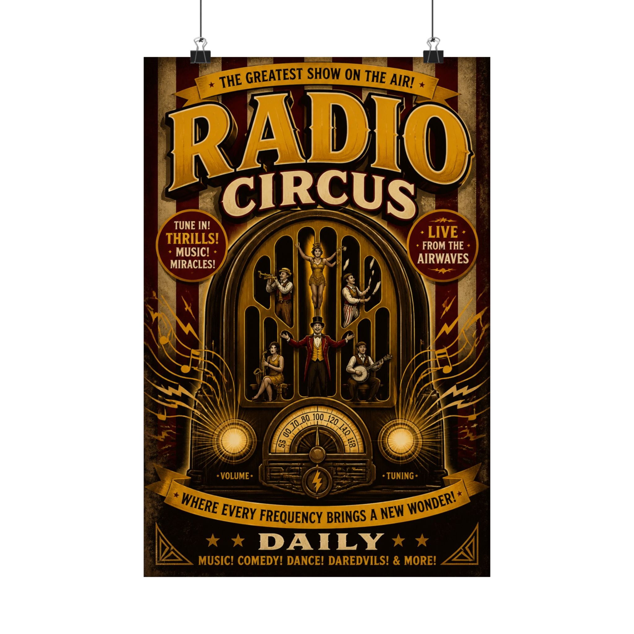 Vintage Radio Stage Wall Art Poster 18×24 Vintage Circus Kitchen Decor Maximalist Print