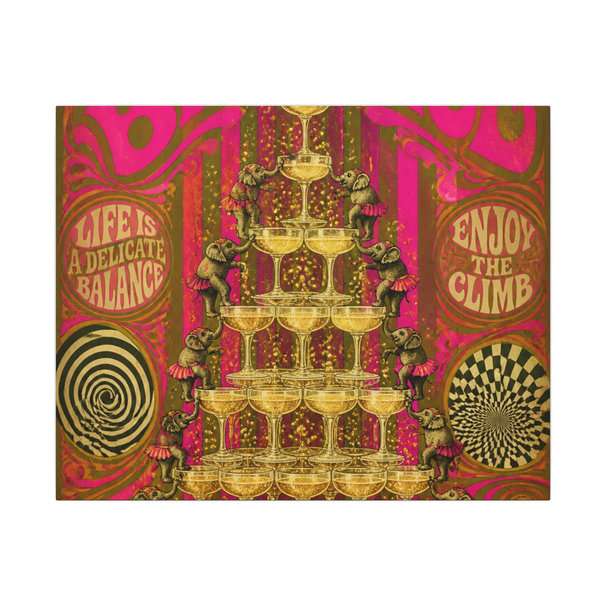 Champagne Tower Elephants Wall Art Canvas 16×20 Psychedelic Cafe Decor Maximalist Print