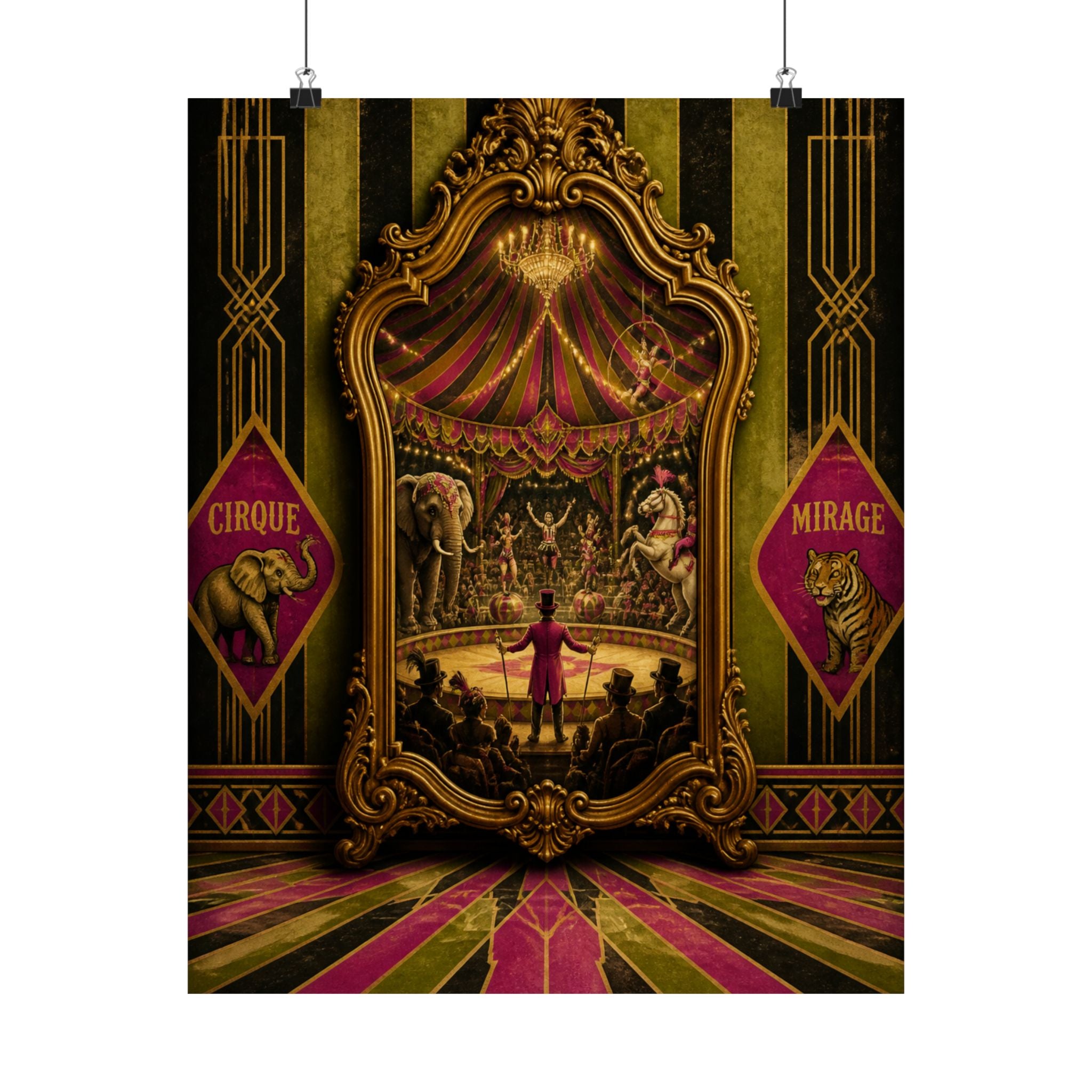 Vintage Mirror Circus Wall Art Poster 24×36 Art Deco Bar Area Decor Maximalist Print