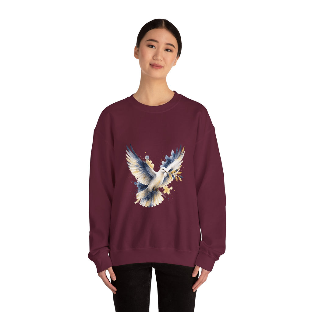 Matching Couple Sweatshirt - Wolf & Dove Matching Couple Comfort Colors Crew Watercolor Art His Hers Birthday Gift - Design B