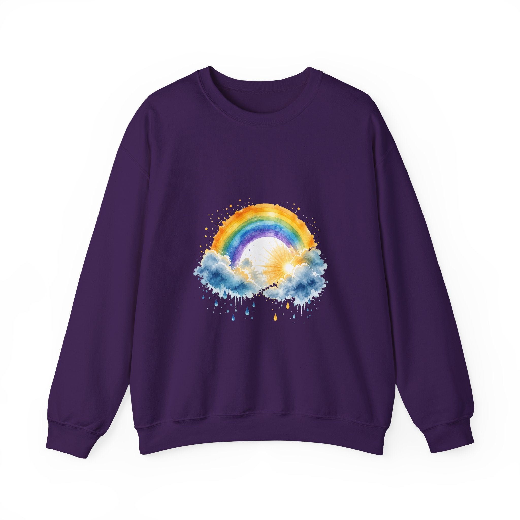 Matching Couple Sweatshirt - Storm & Rainbow Matching Couple Premium Fleece Sweatshirt Watercolor Art His Hers Birthday Gift - Design B