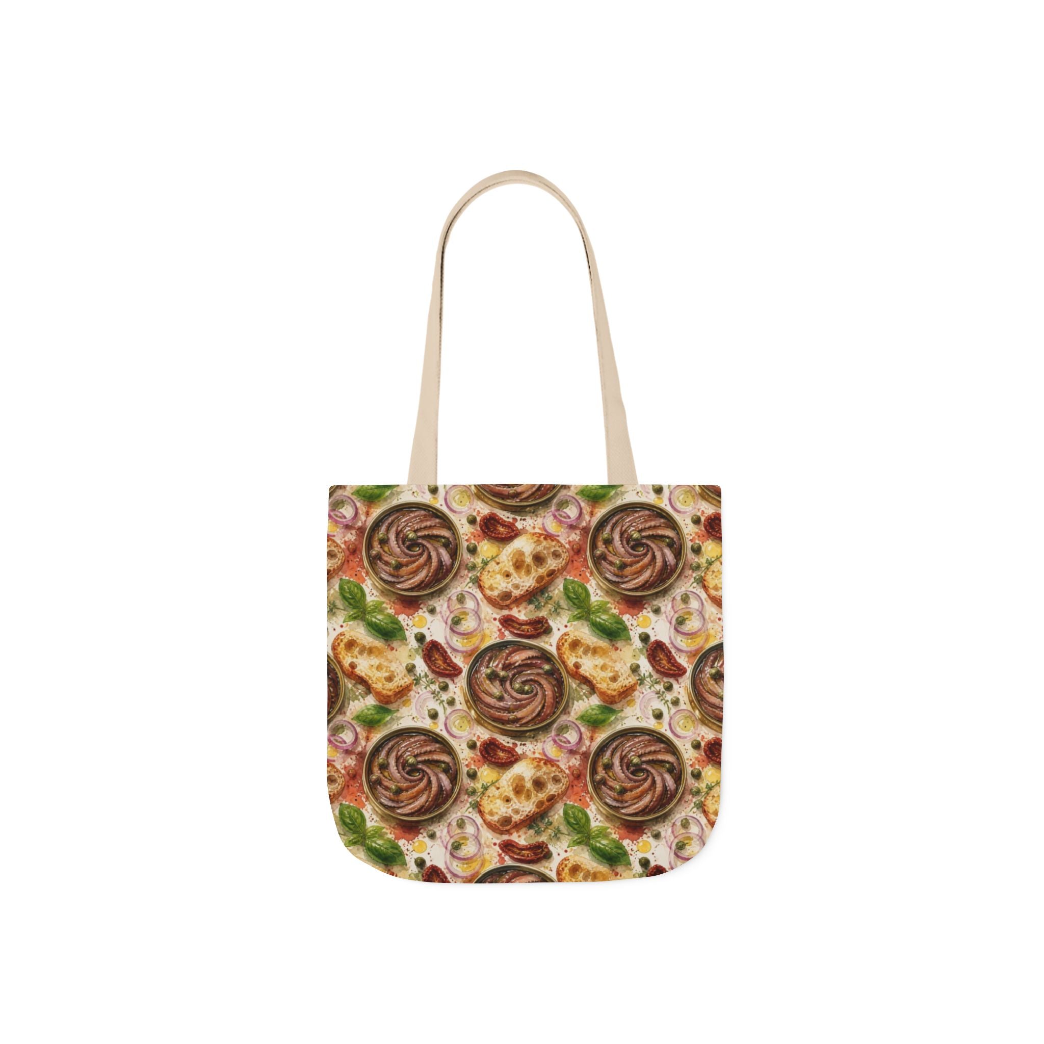Anchovies & Capers Canvas Tote Bag Mediterranean Kitchen Watercolor Splash Design Italian Cottagecore Gift