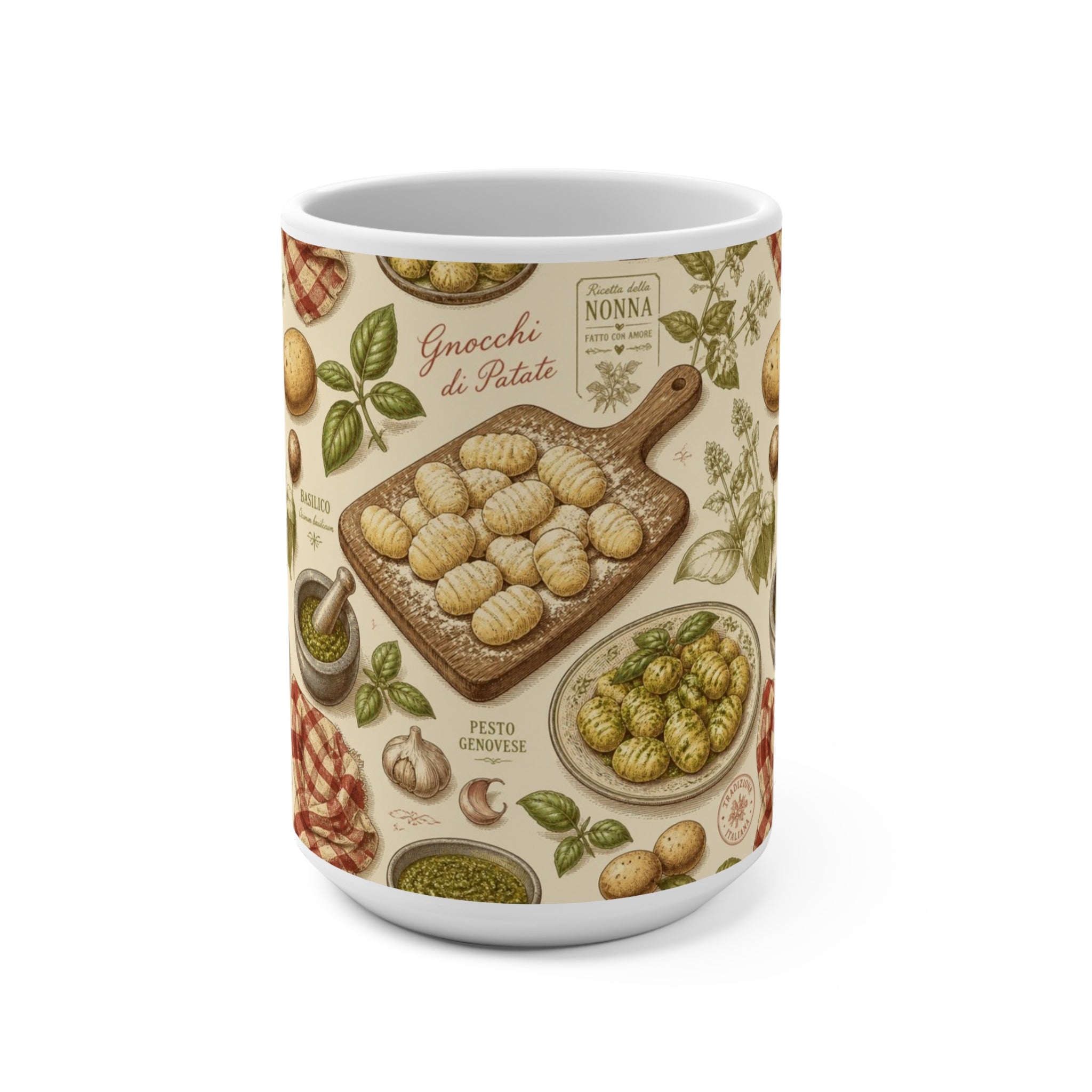 Potato Gnocchi 15oz Ceramic Mug Mediterranean Kitchen Botanical Design Italian Cottagecore Gift