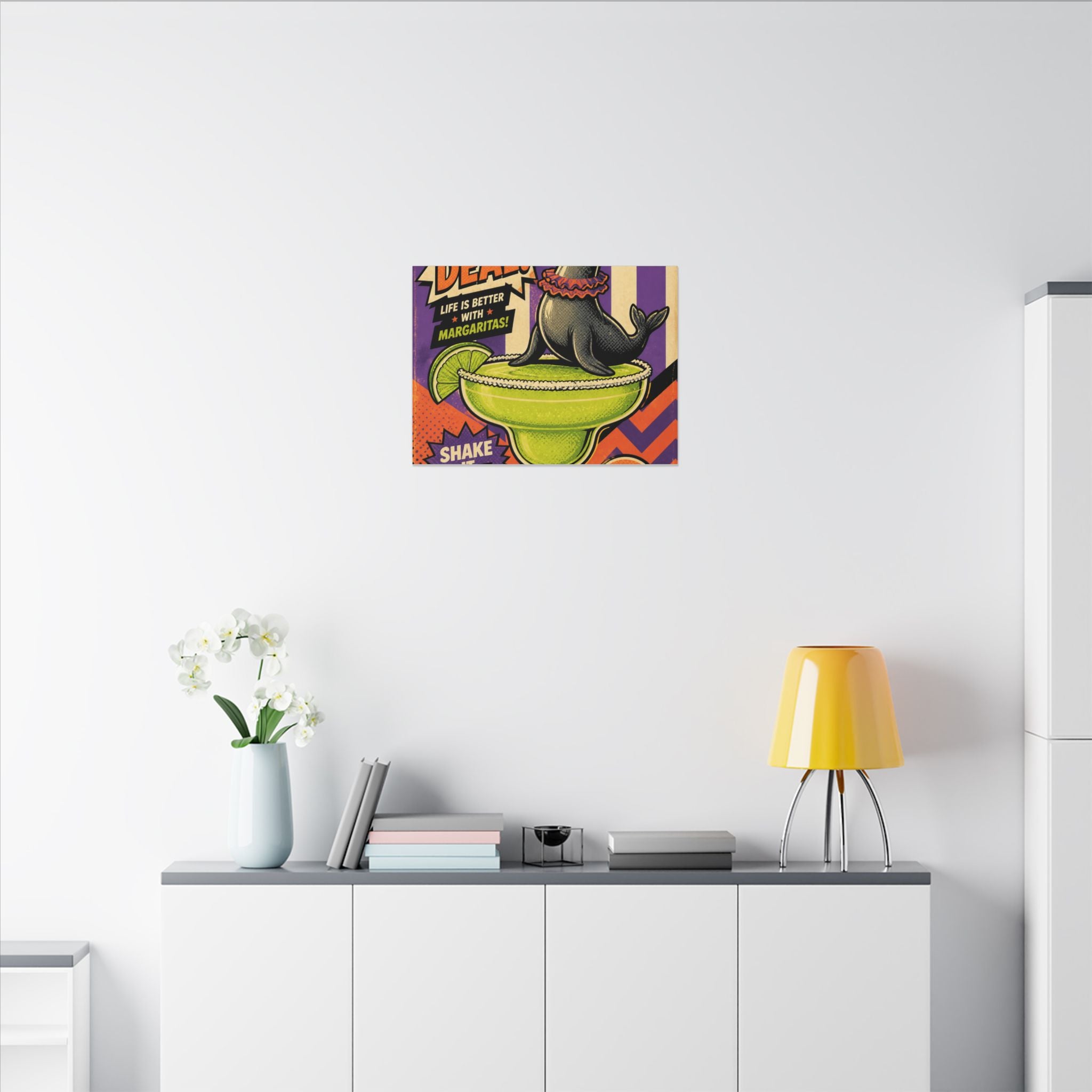 Margarita Balancing Seal Wall Art Canvas 24×36 Pop Art Restaurant Decor Maximalist Print