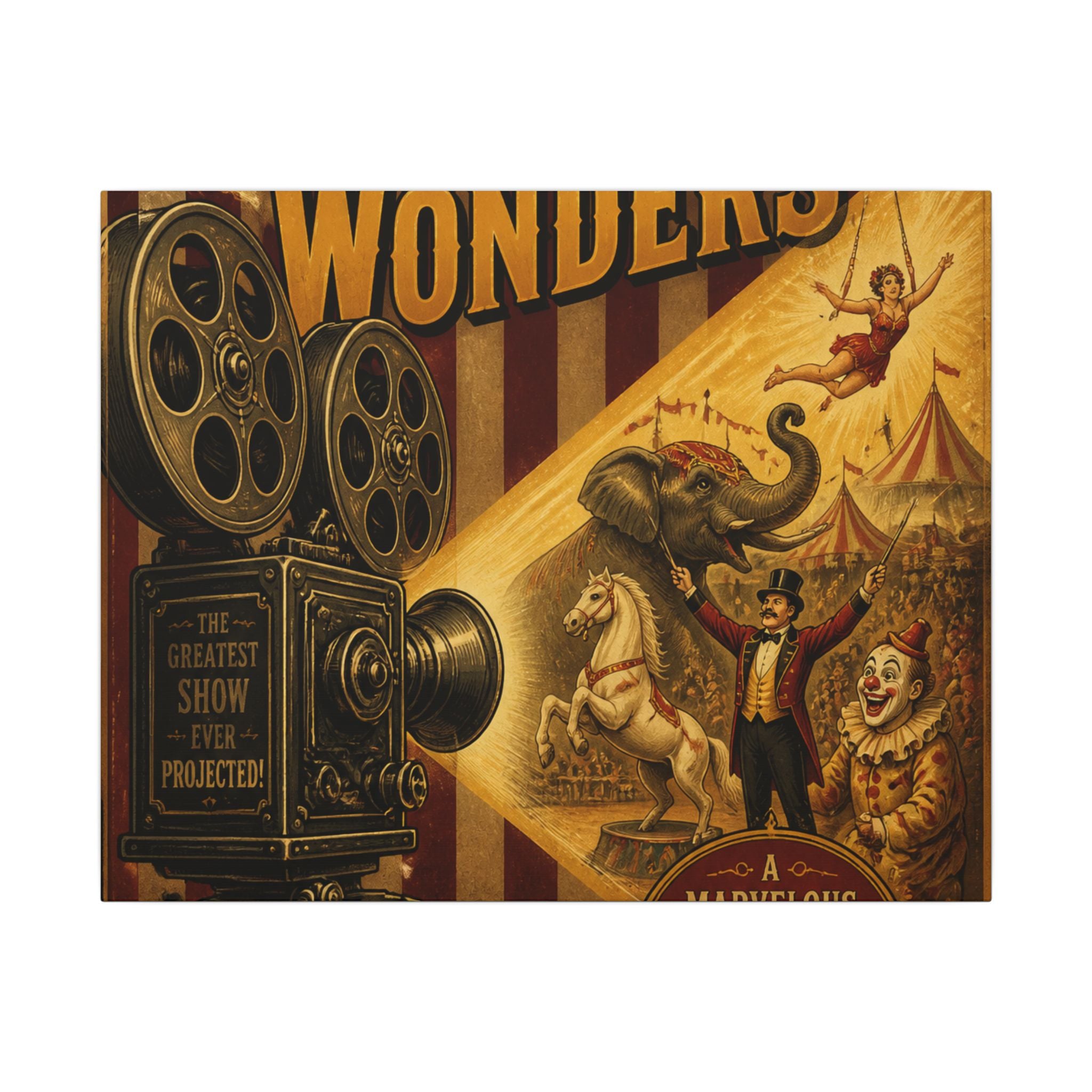Film Camera Projector Show Wall Art Canvas 24×36 Vintage Circus Bedroom Decor Maximalist Print