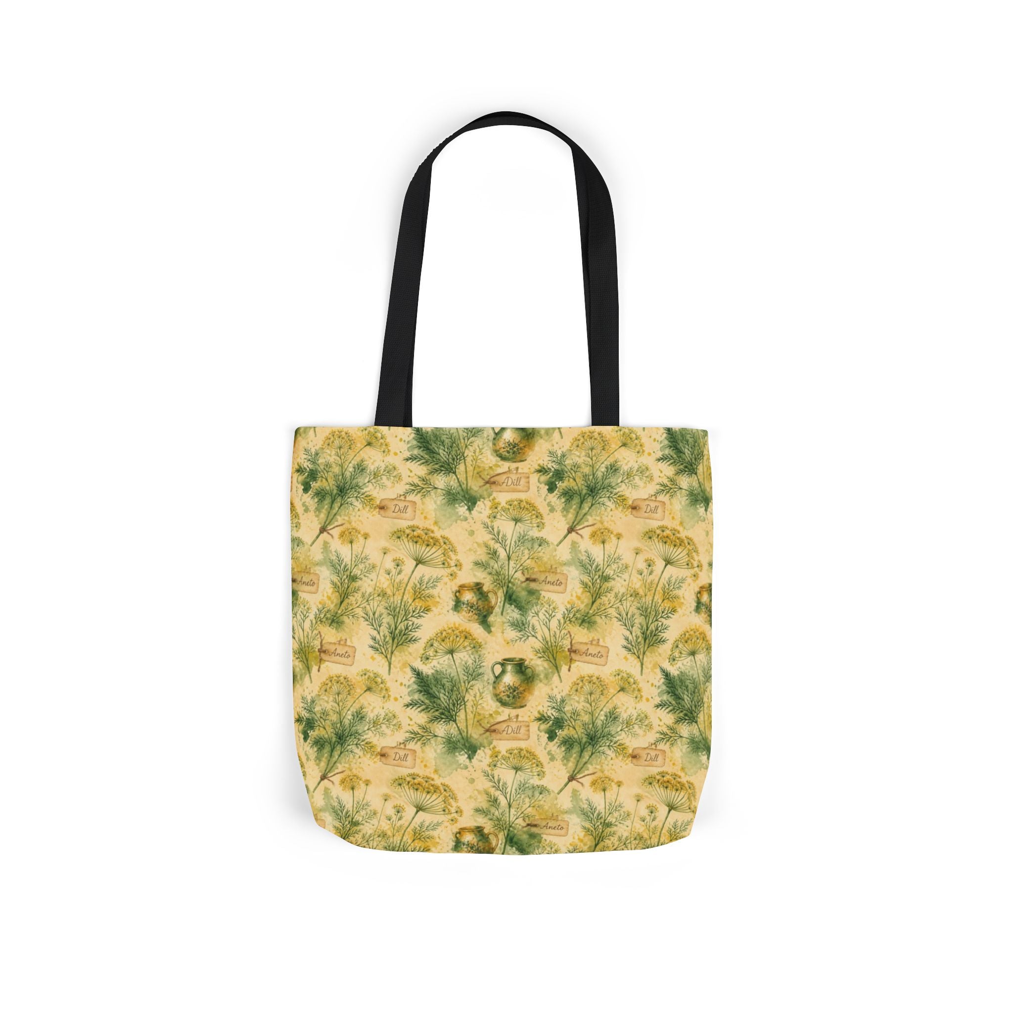 Dill Fronds Canvas Tote Bag Mediterranean Kitchen Watercolor Splash Design Italian Cottagecore Gift