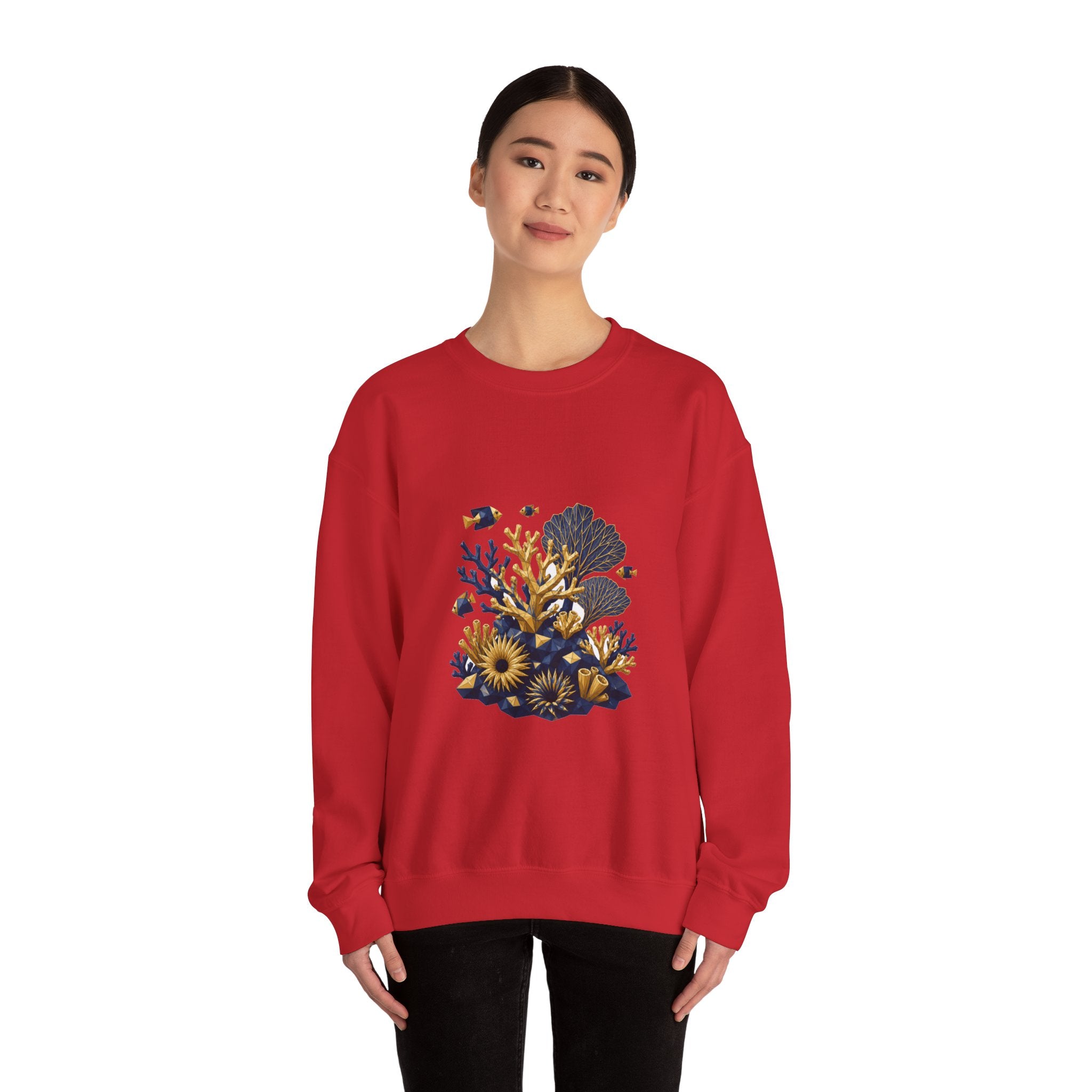 Matching Couple Sweatshirt - Coral Reef & Deep Sea Matching Couple Premium Fleece Sweatshirt Geometric Art His Hers Love Gift - Design A