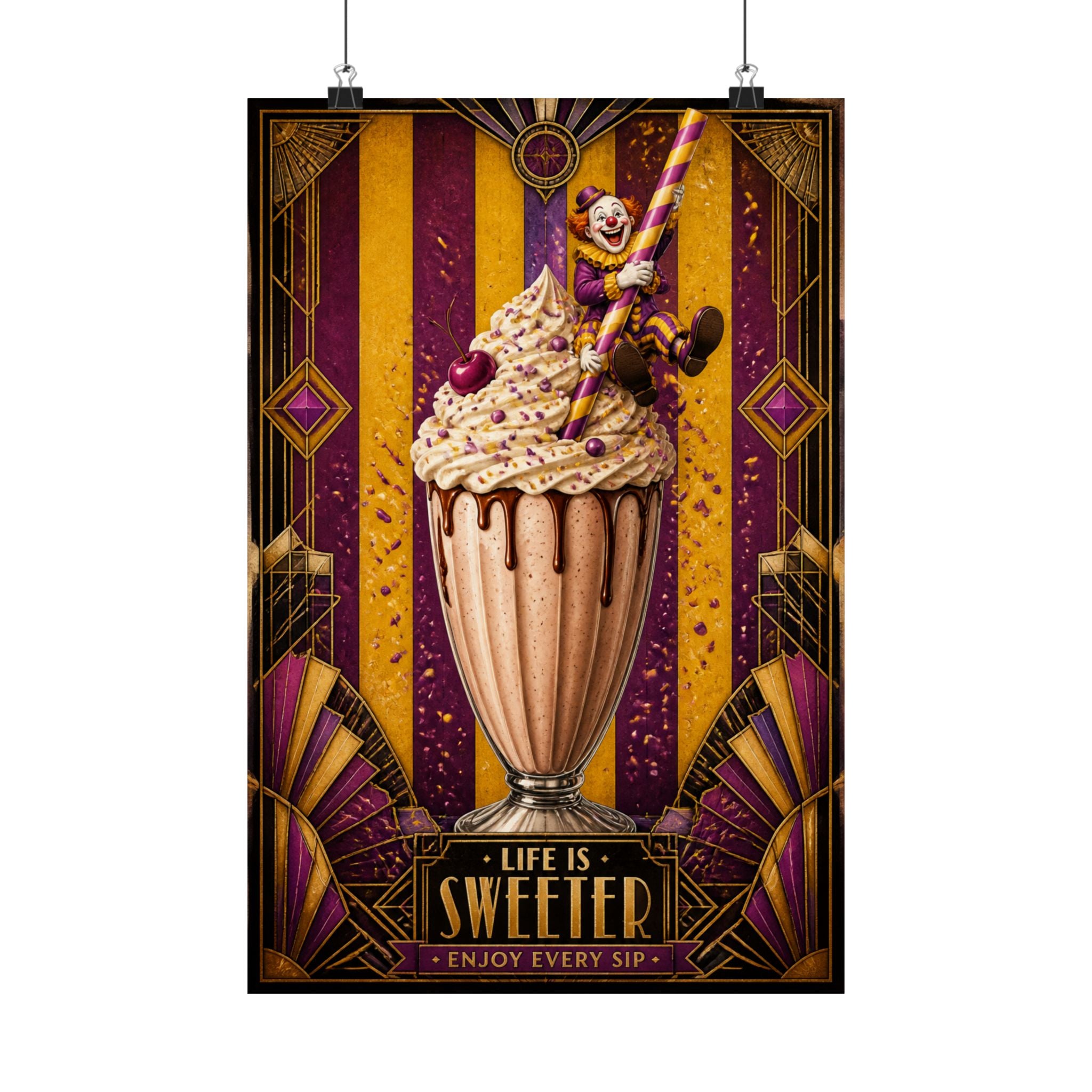 Milkshake Slide Clown Wall Art Poster 24×36 Art Deco Bar Area Decor Maximalist Print