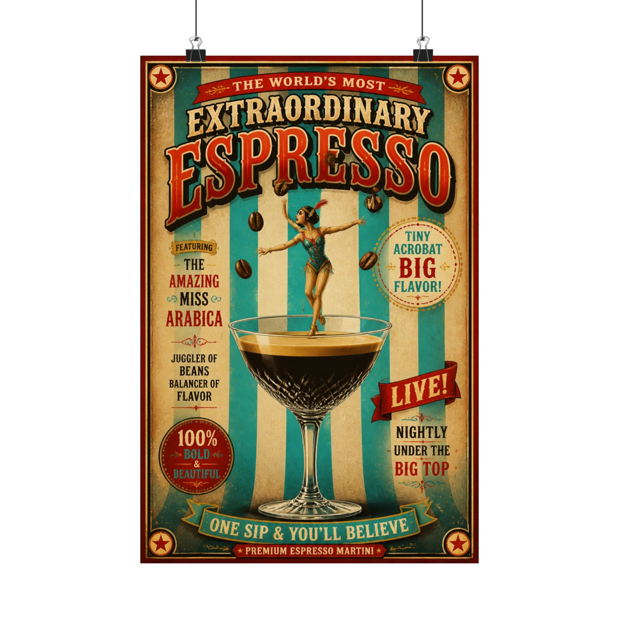 Espresso Martini Acrobat Wall Art Poster 24×36 Vintage Circus Bedroom Decor Maximalist Print