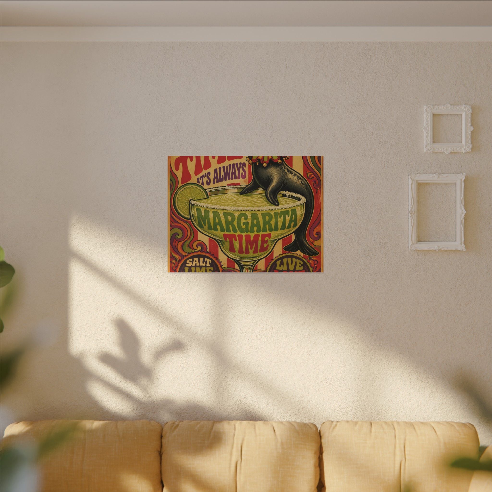 Margarita Balancing Seal Wall Art Canvas 24×36 Psychedelic Dining Room Decor Maximalist Print