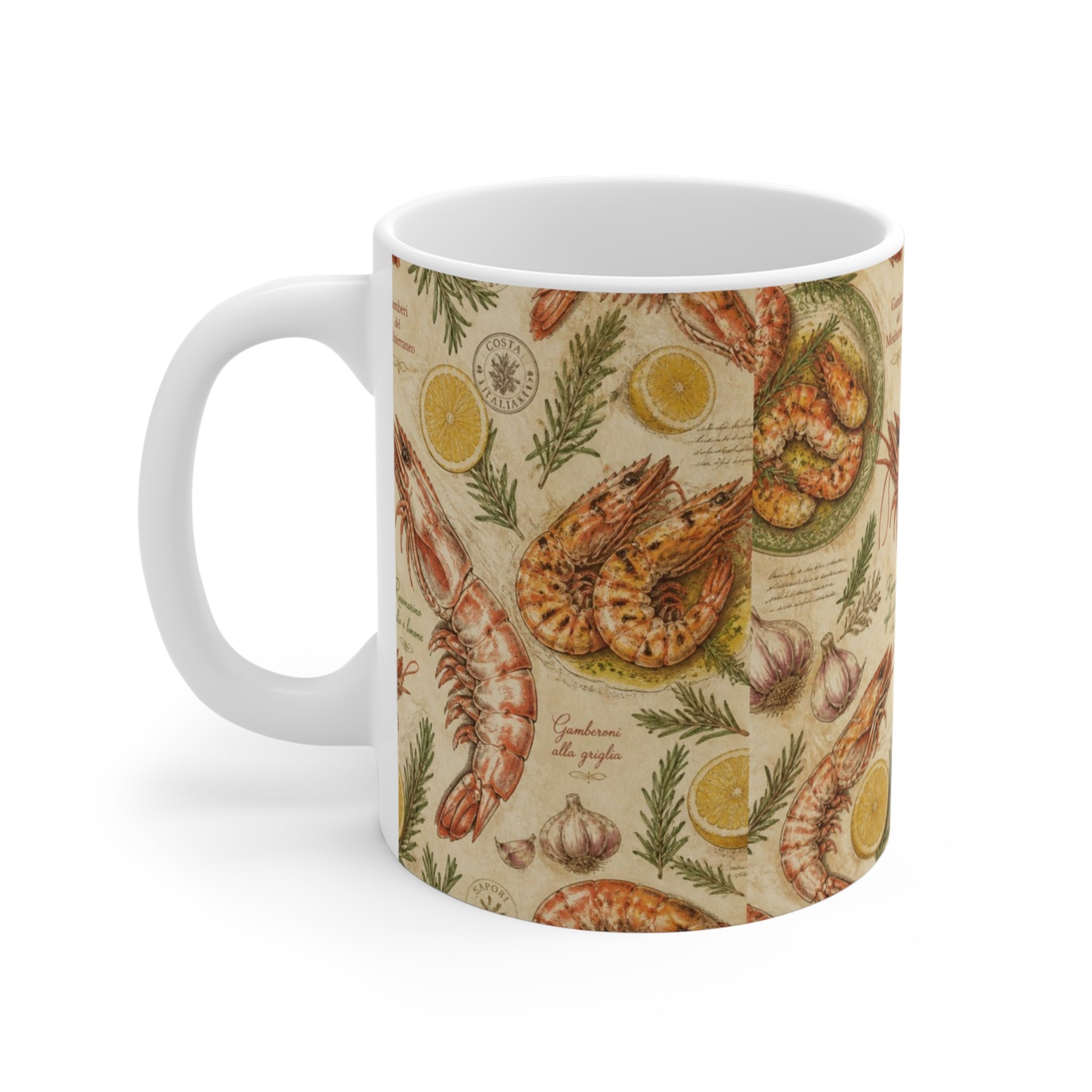Mediterranean Shrimp 11oz Ceramic Mug Mediterranean Kitchen Botanical Design Italian Cottagecore Gift