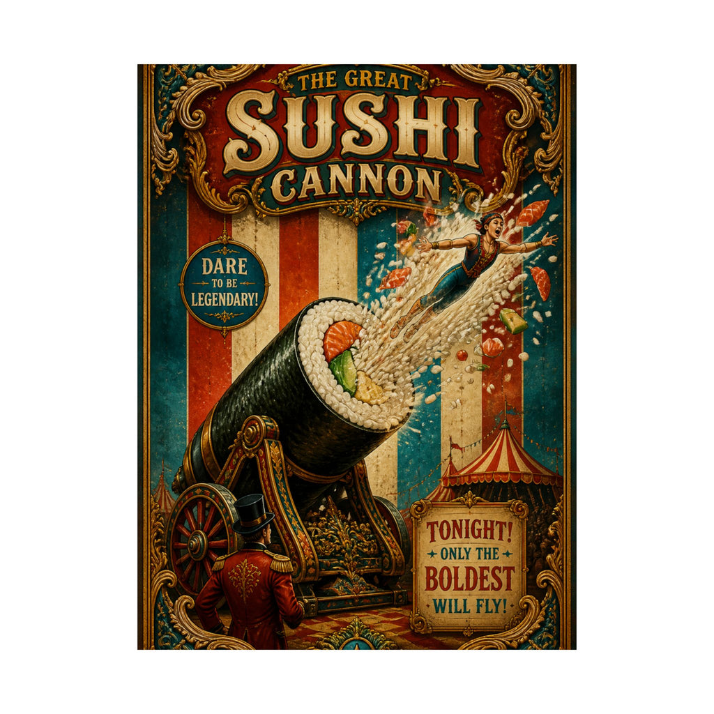 Sushi Roll Cannon Wall Art Poster 24×36 Baroque Studio Decor Maximalist Print