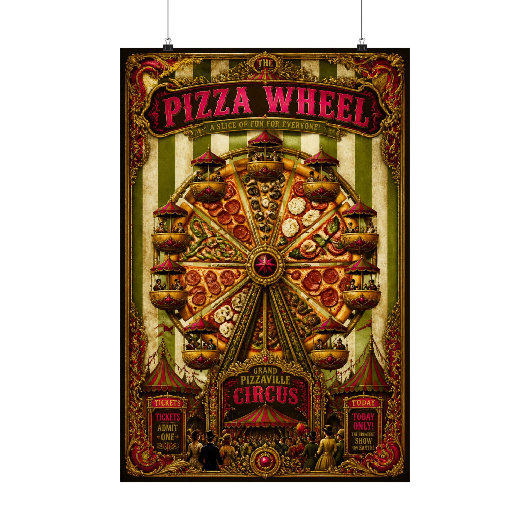 Pizza Ferris Wheel Wall Art Poster 24×36 Baroque Studio Decor Maximalist Print