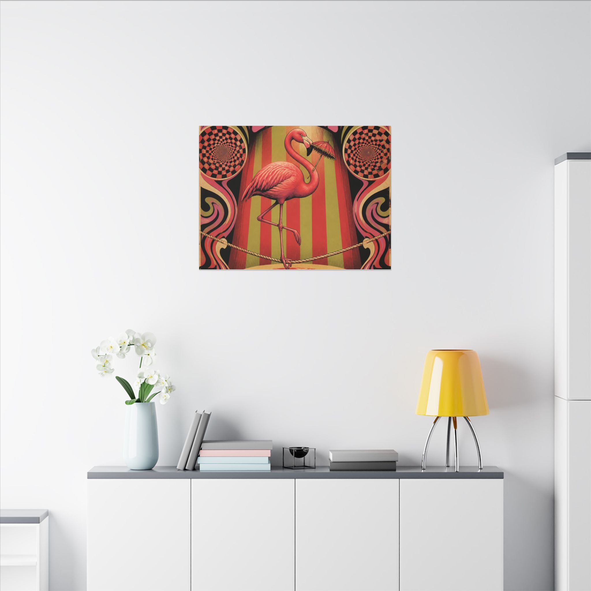 Flamingo Tightrope Wall Art Canvas 16×20 Psychedelic Cafe Decor Maximalist Print