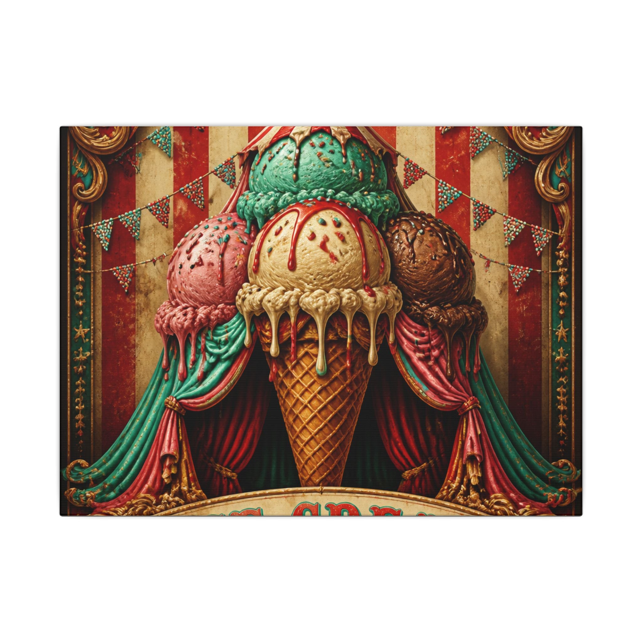 Ice Cream Cone Circus Tent Wall Art Canvas 24×36 Baroque Studio Decor Maximalist Print
