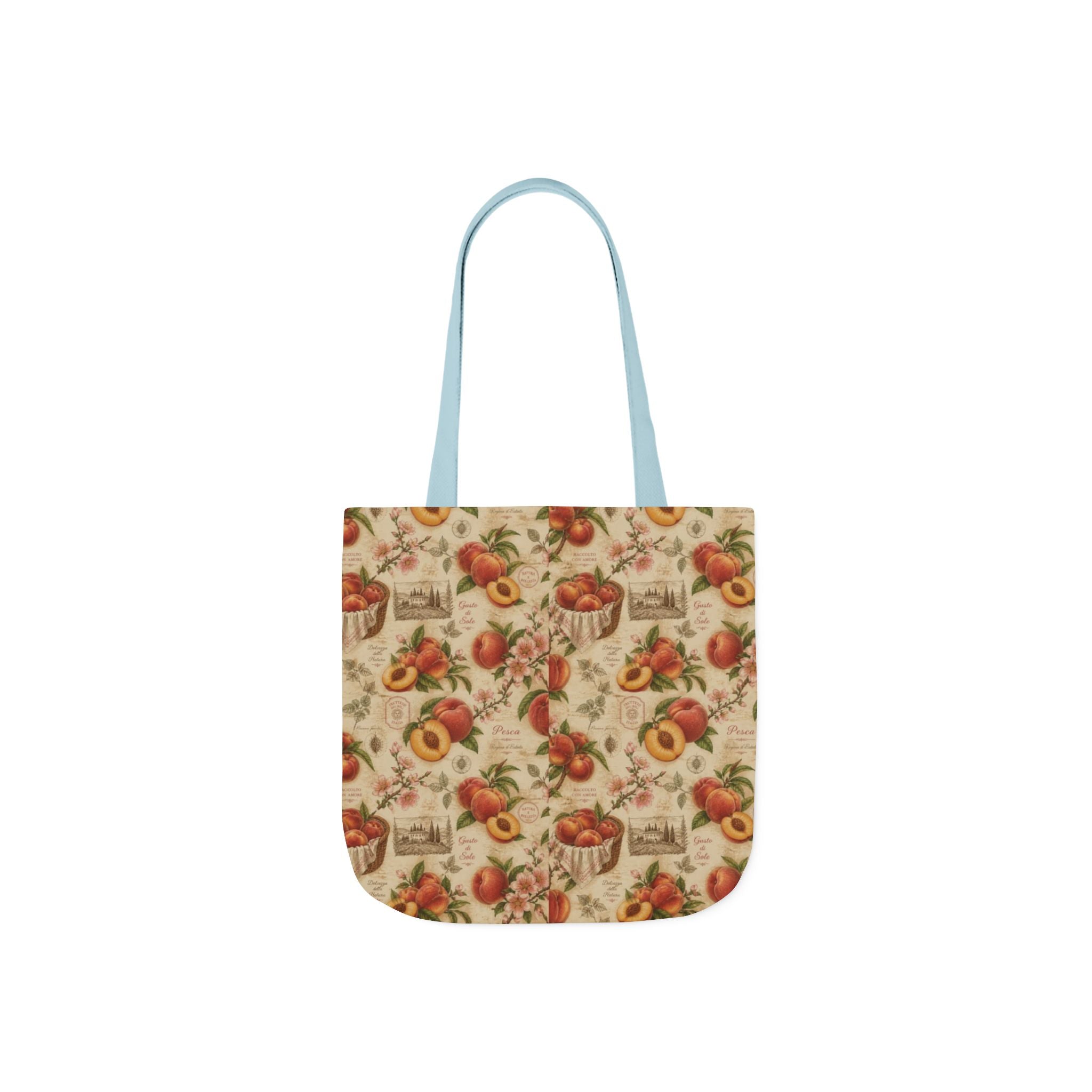 Ripe Peaches Canvas Tote Bag Mediterranean Kitchen Botanical Design Italian Cottagecore Gift