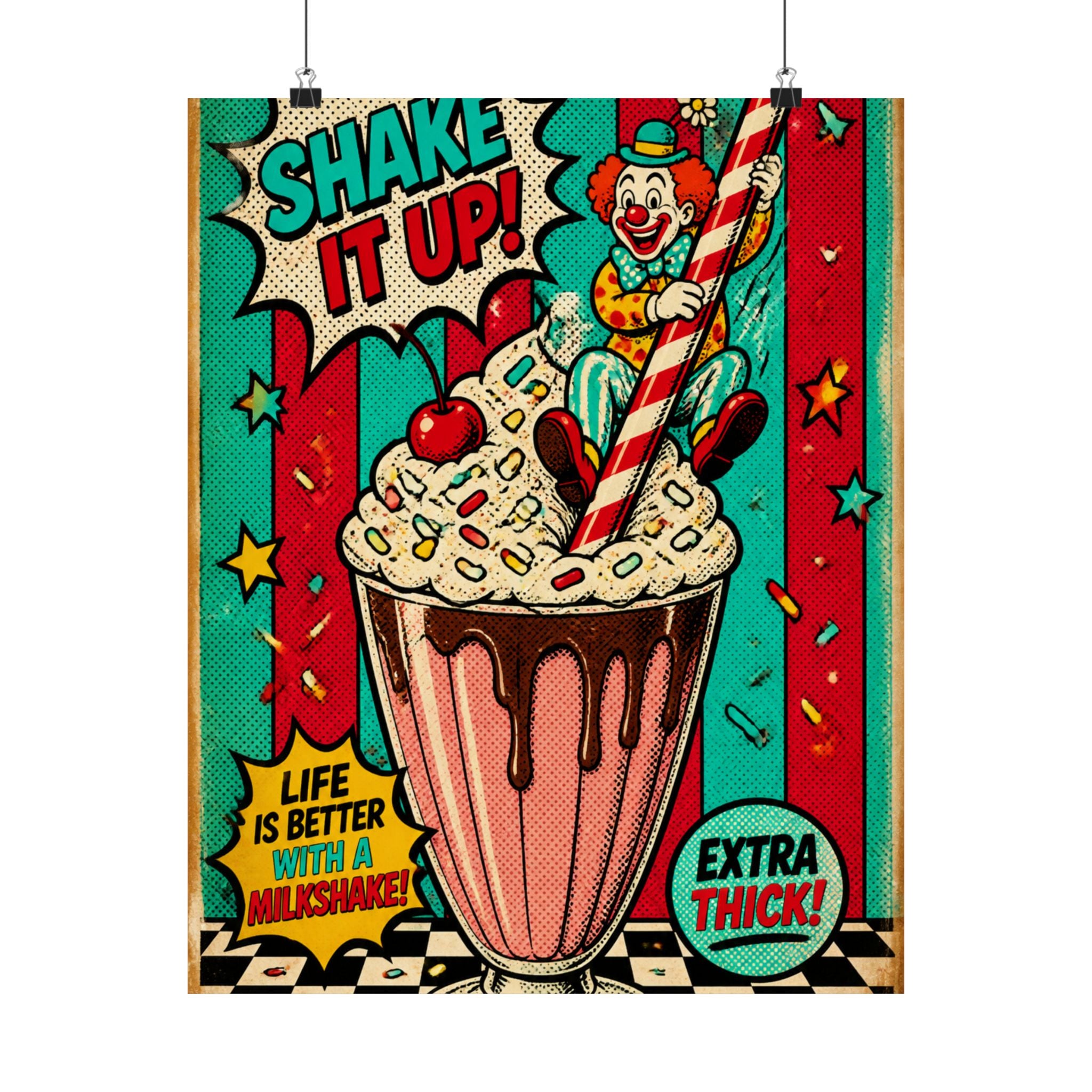 Milkshake Slide Clown Wall Art Poster 18×24 Pop Art Living Room Decor Maximalist Print
