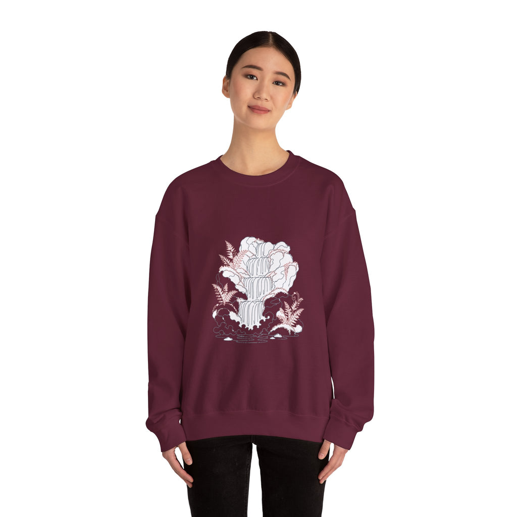 Matching Couple Sweatshirt - Wildfire & Waterfall Matching Couple Crewneck Sweatshirt Minimalist Art His Hers Valentine Gift - Design B