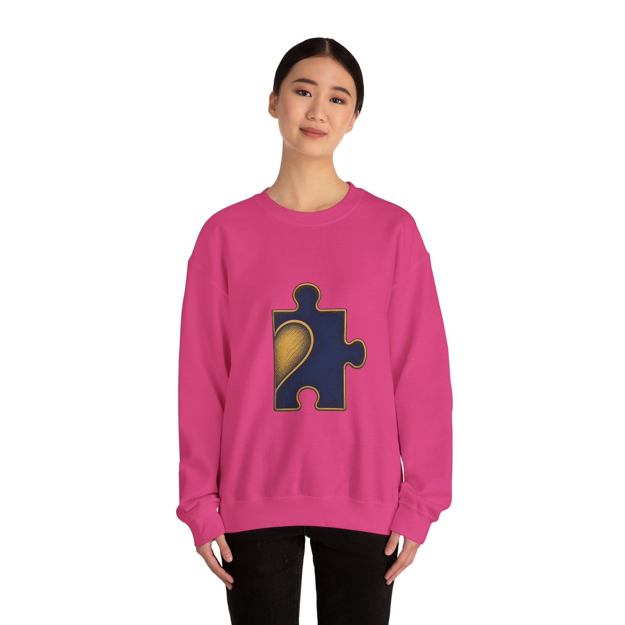 Matching Couple Sweatshirt - Puzzle Pieces Matching Couple Premium Fleece Sweatshirt Hand-Drawn Art His Hers Anniversary Gift - Design B