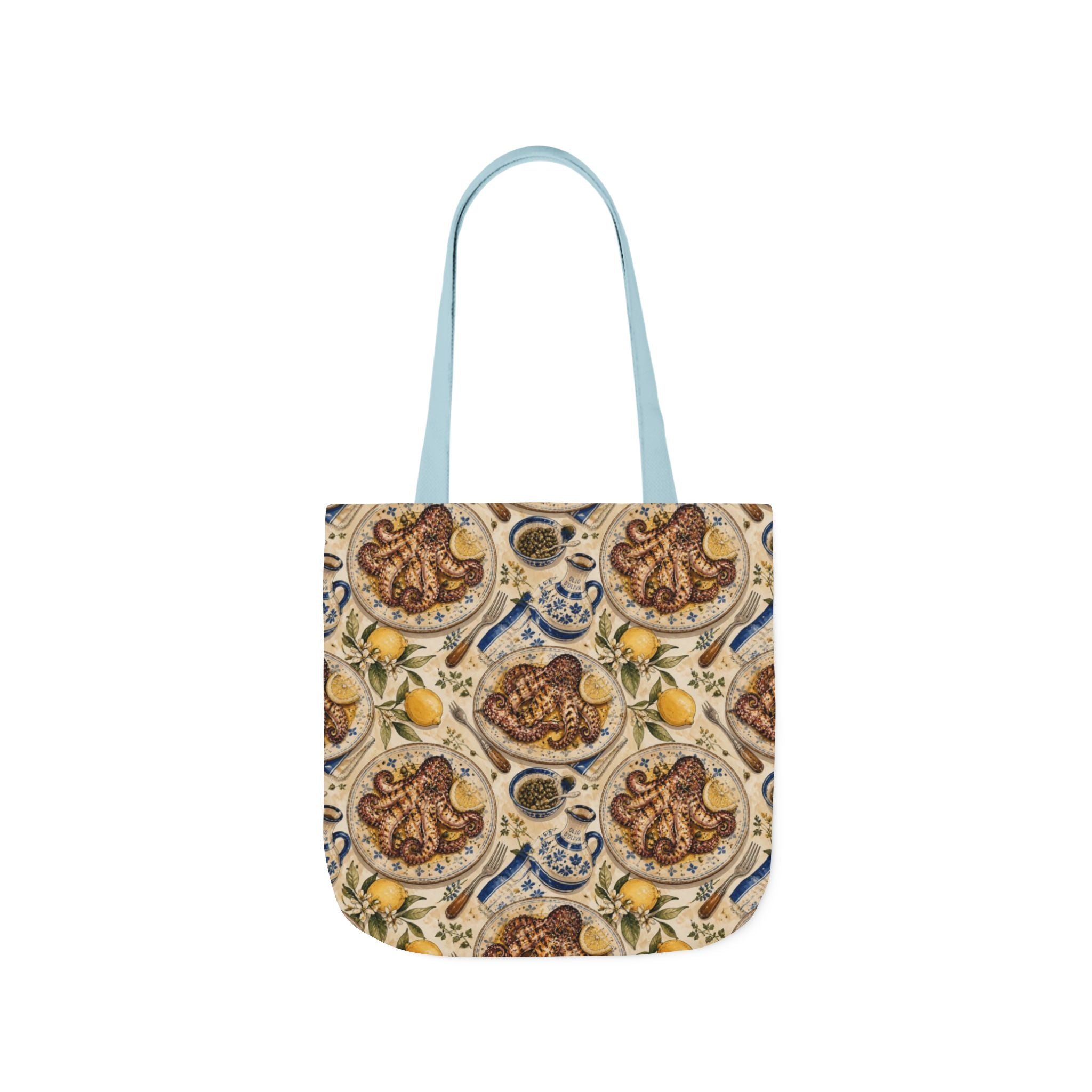 Grilled Octopus Canvas Tote Bag Mediterranean Kitchen Watercolor Design Italian Cottagecore Gift