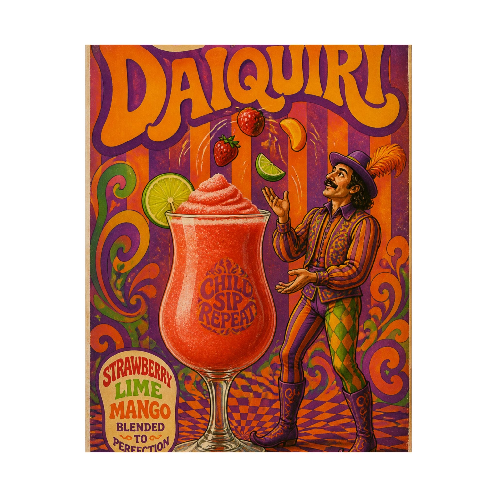Daiquiri Fruit Juggler Wall Art Poster 24×36 Psychedelic Dining Room Decor Maximalist Print