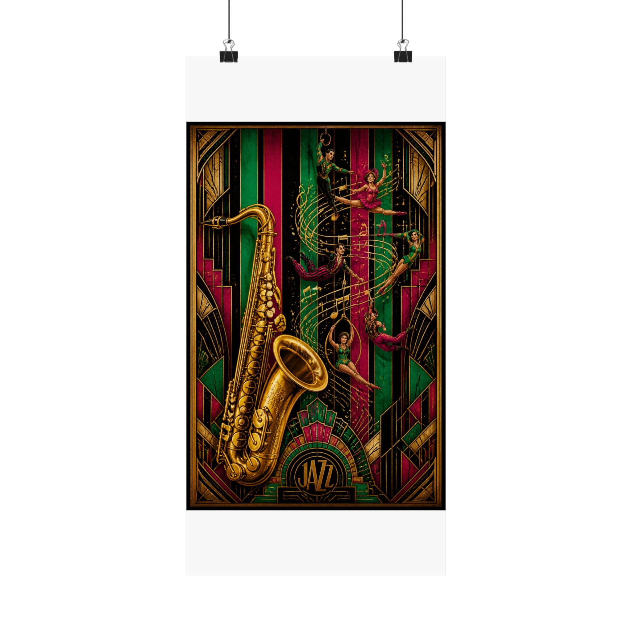 Saxophone Music Circus Wall Art Poster 18×24 Art Deco Entryway Decor Maximalist Print