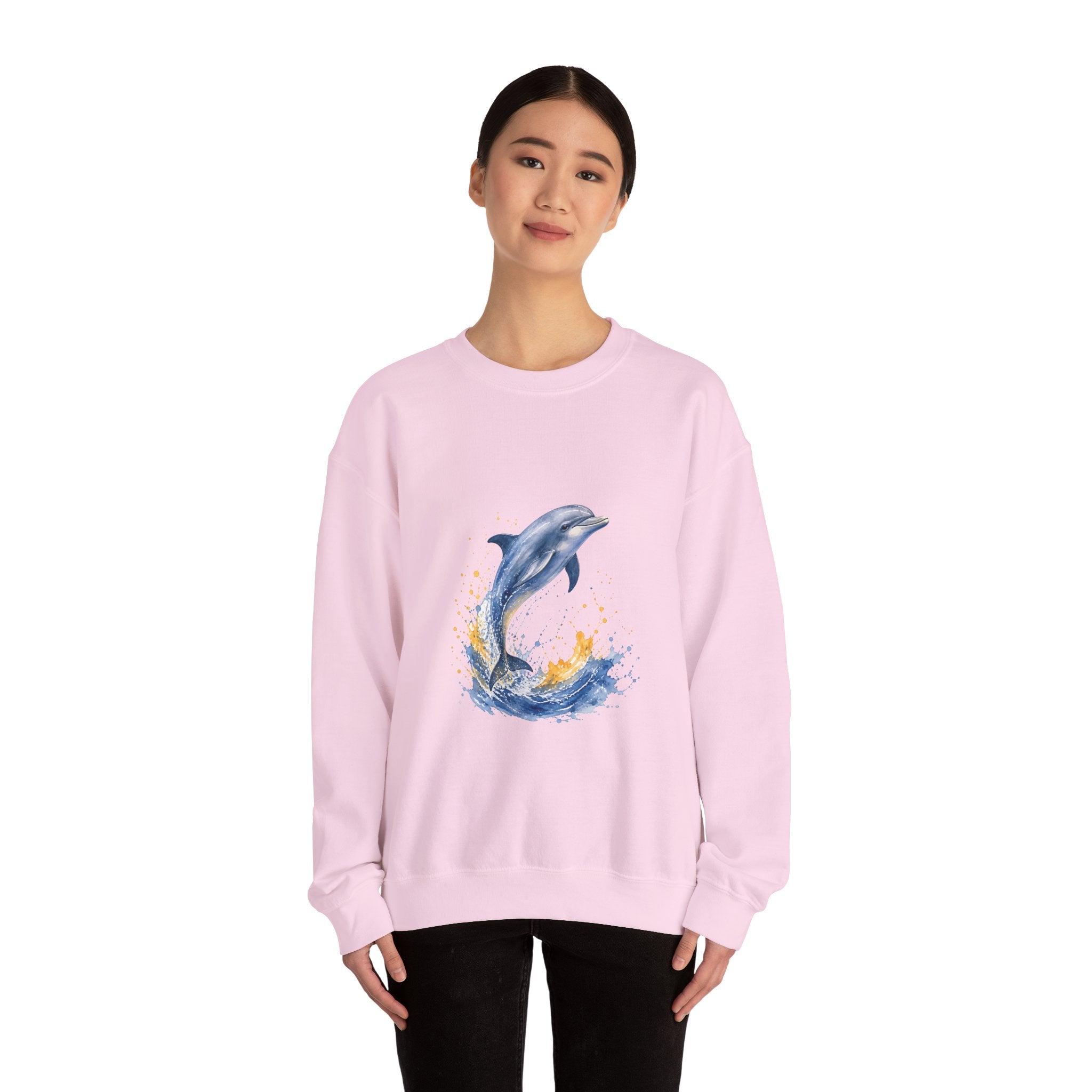 Matching Couple Sweatshirt - Shark & Dolphin Matching Couple Crewneck Sweatshirt Watercolor Art His Hers Engagement Gift - Design B