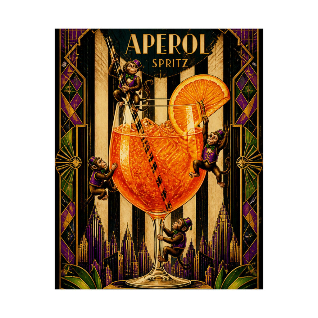 Aperol Spritz Monkeys Wall Art Poster 18×24 Art Deco Entryway Decor Maximalist Print